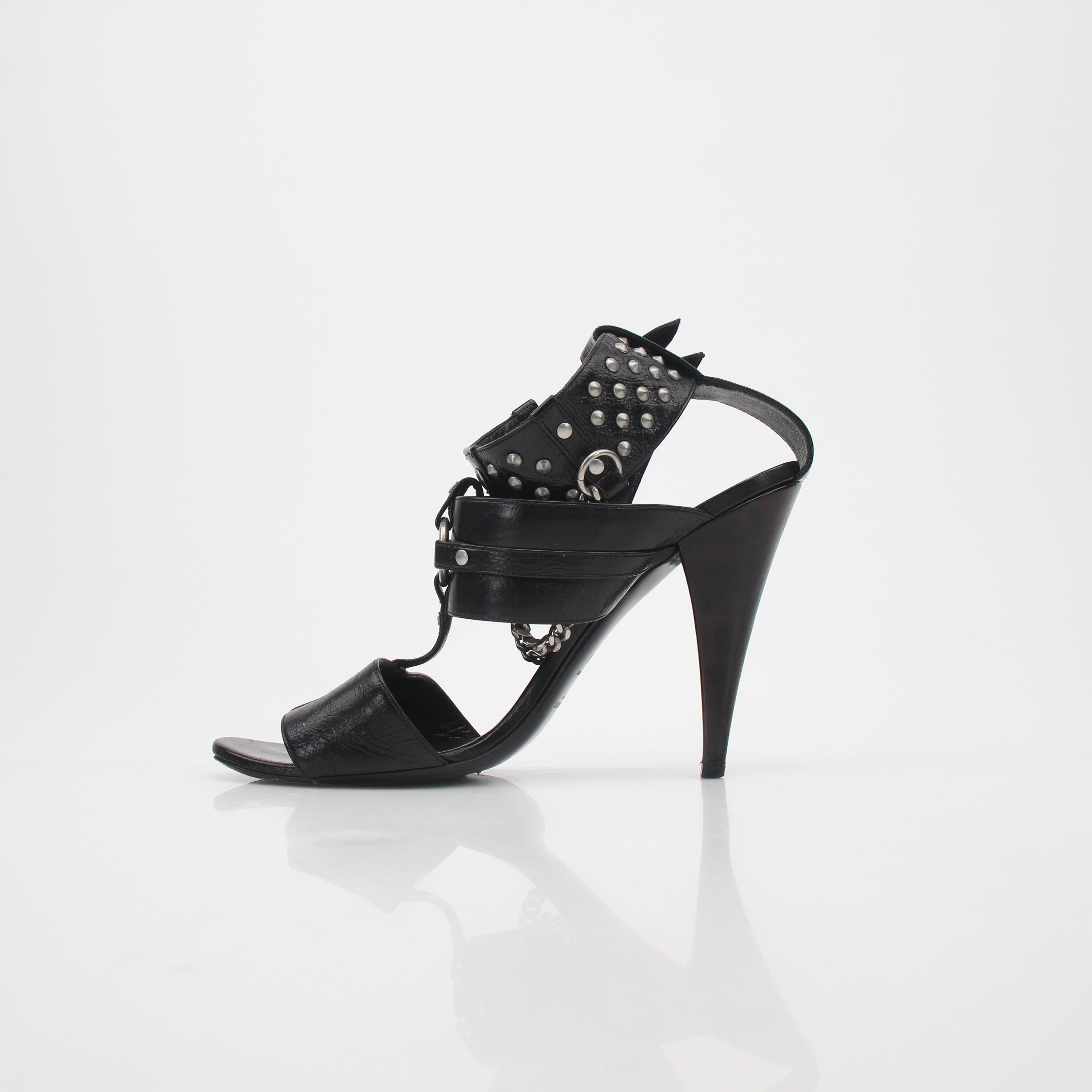 Saint Laurent Black Fetish Studded Chain Sandals