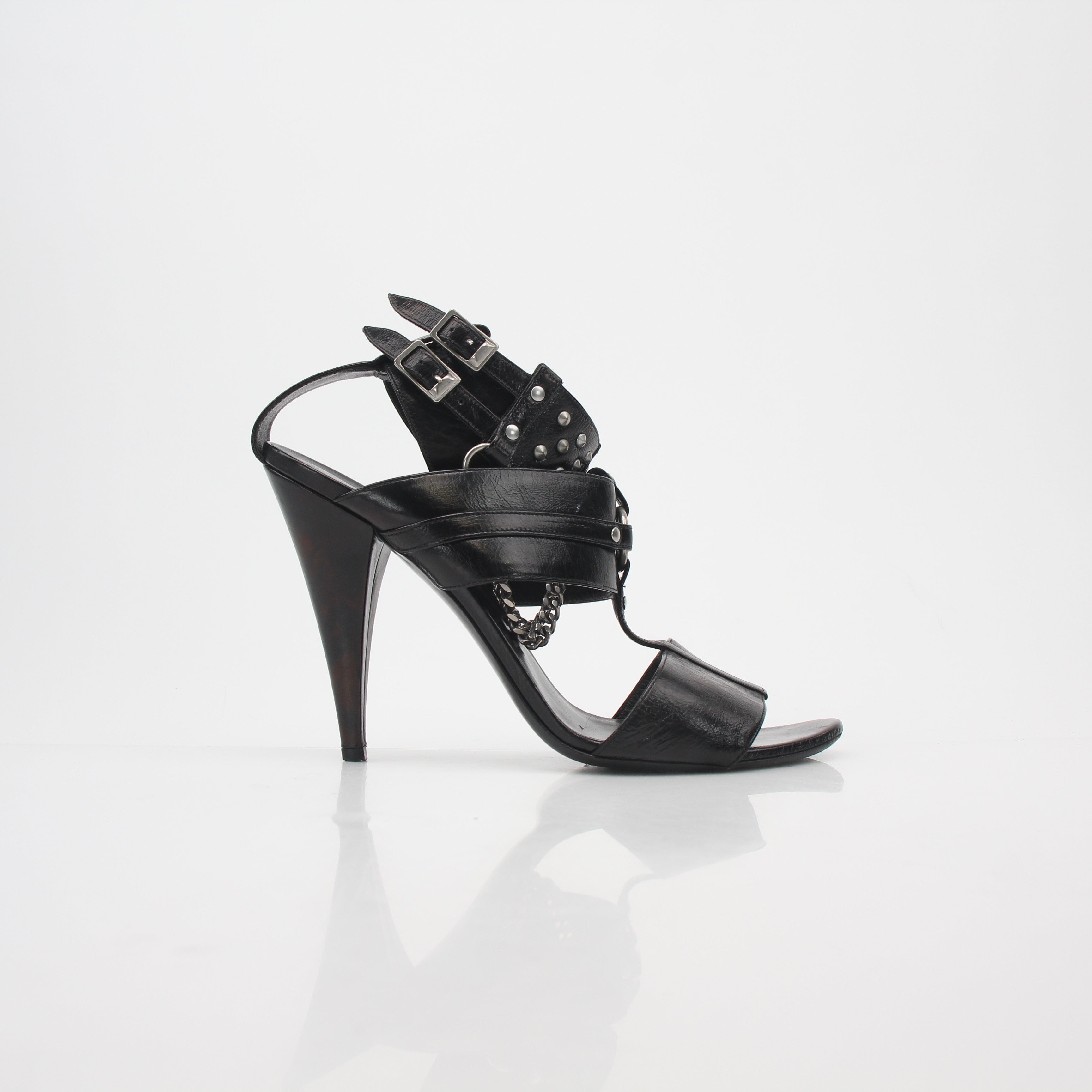 Saint Laurent Black Fetish Studded Chain Sandals