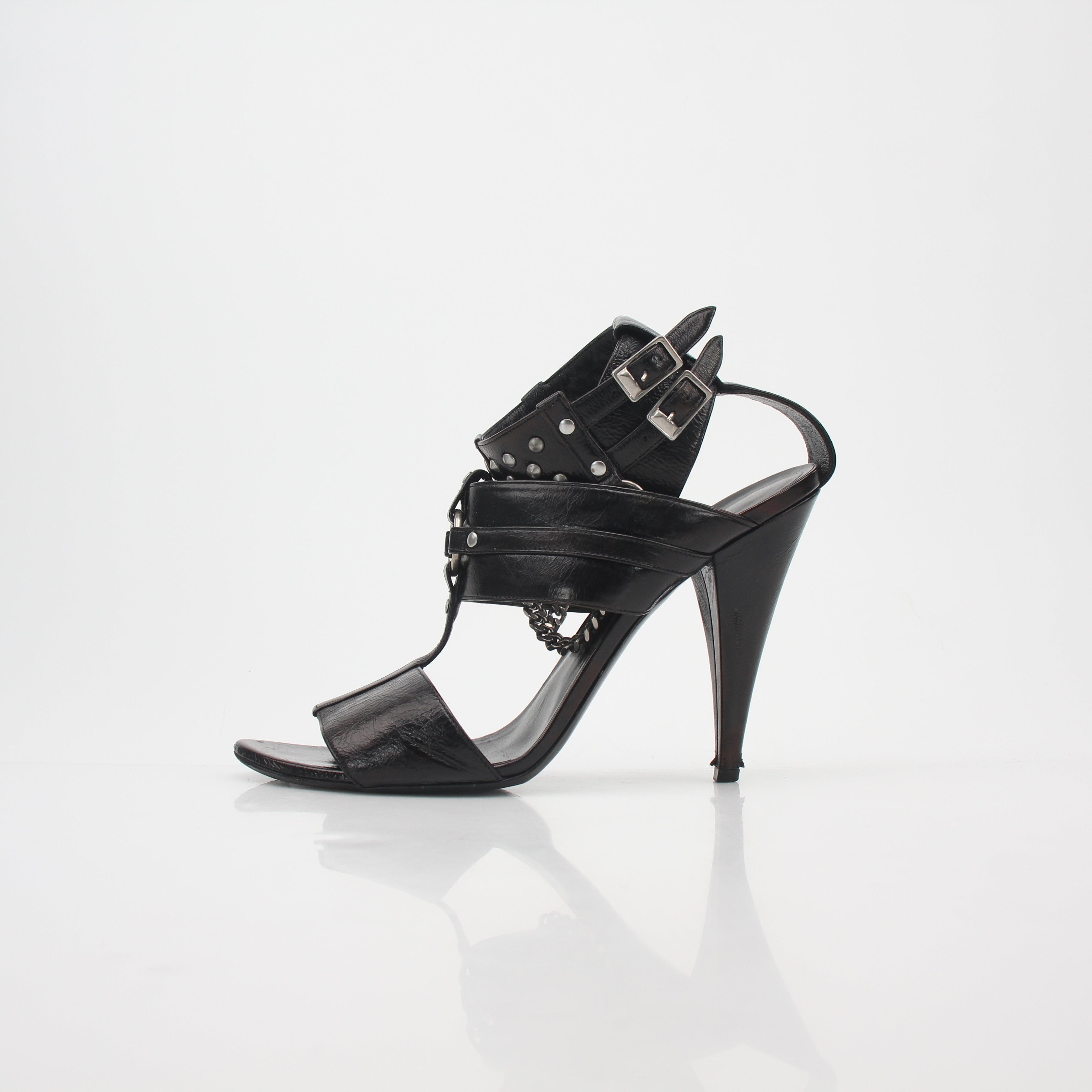 Saint Laurent Black Fetish Studded Chain Sandals