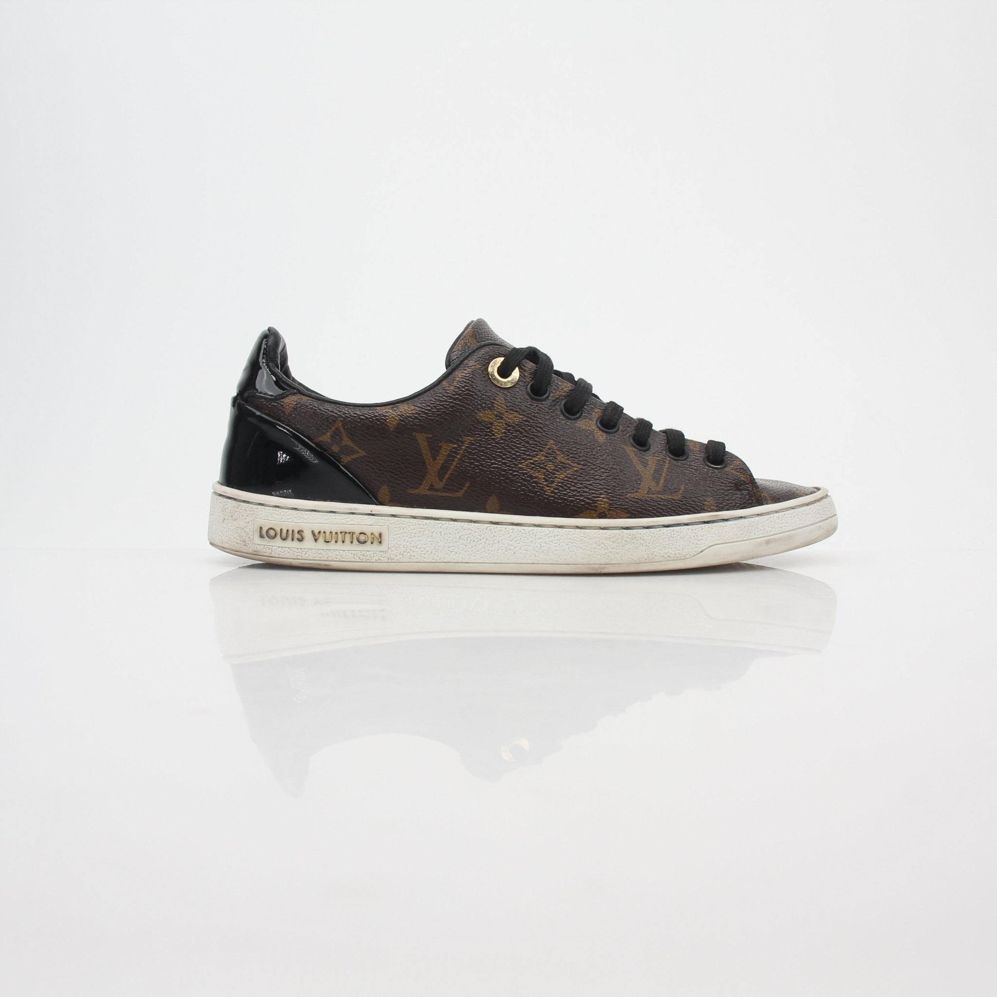 Louis Vuitton Monogram Frontrow low top sneakers by Gold & Beyond, detailed view of stylish shoes with iconic monogram design.
