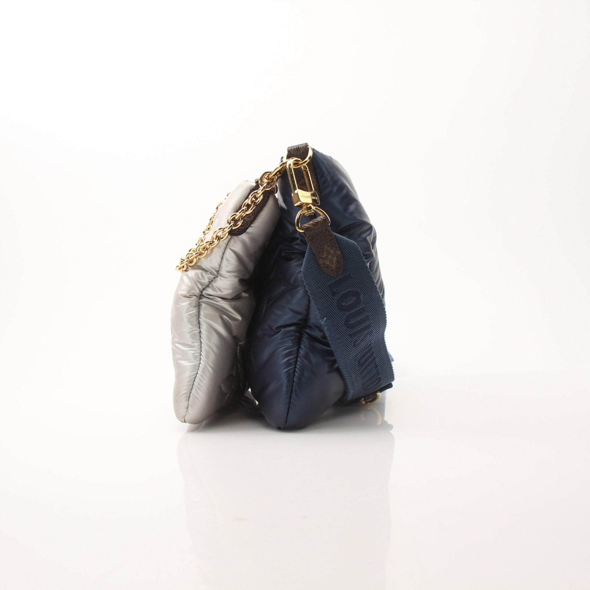 Louis Vuitton Multi-Pochette Accessoires Maxi Pillow Shoulder Bag in signature design, featuring a padded fabric exterior and gold hardware.