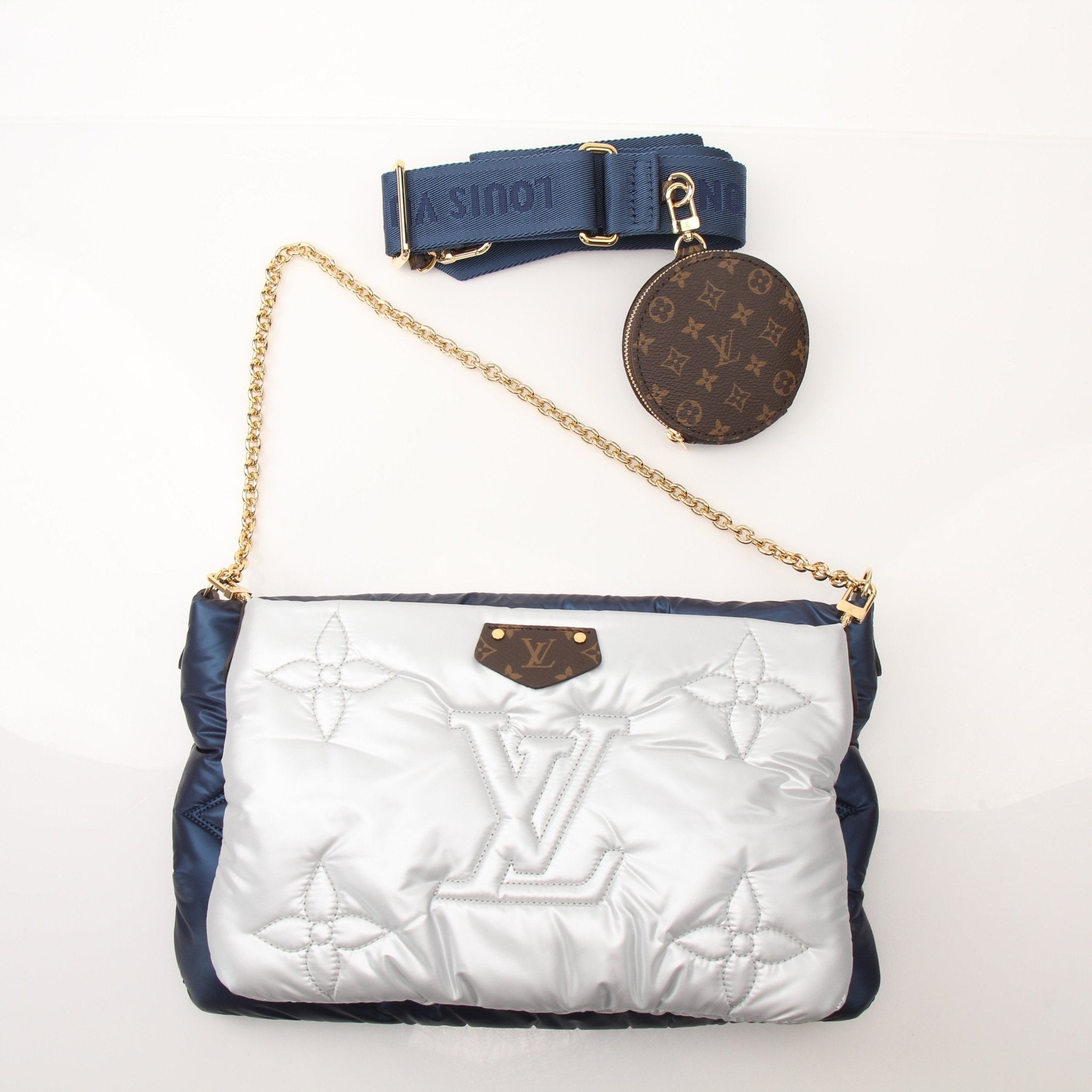 Louis Vuitton LV Pillow Multi Pochette Accessoires Maxi Shoulder Bag with gold hardware and signature monogram design.