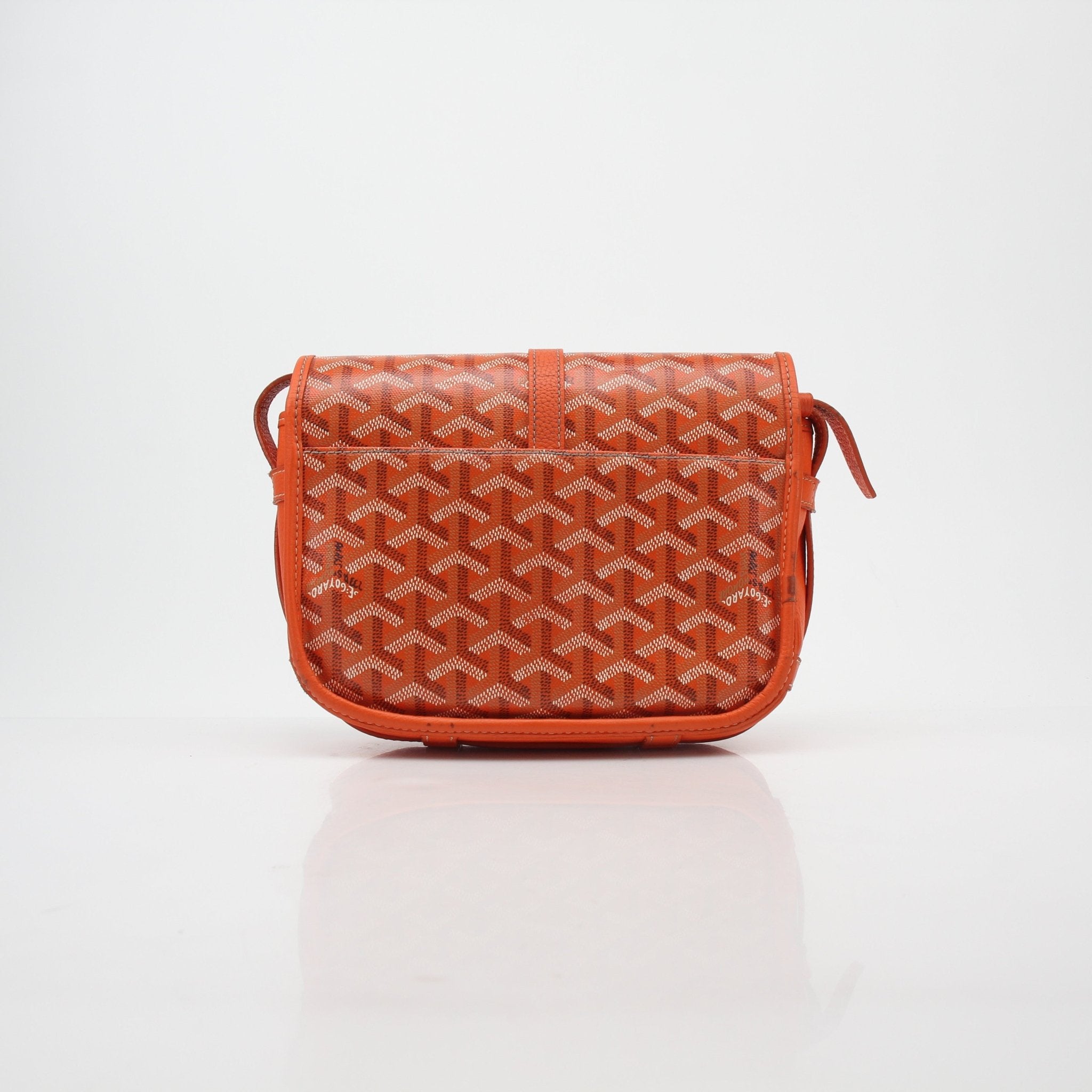 Orange Goyardine Belvédère II PM handbag by Goyard, featuring gold hardware and structured design, carried by hand.