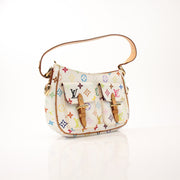 Louis Vuitton Lodge PM white shoulder handbag with gold chain strap and leather details, stylish and elegant accessory.