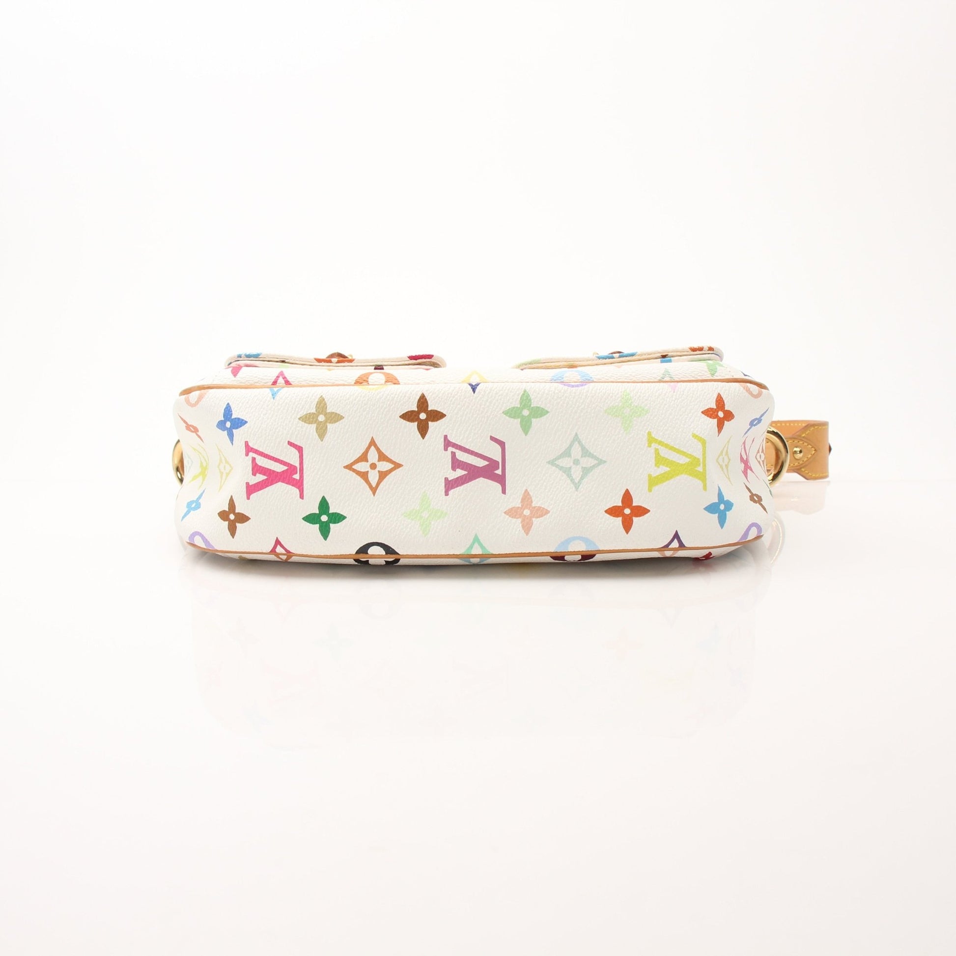 Louis Vuitton Lodge PM white shoulder handbag with gold hardware and adjustable strap, stylish accessory for everyday wear.