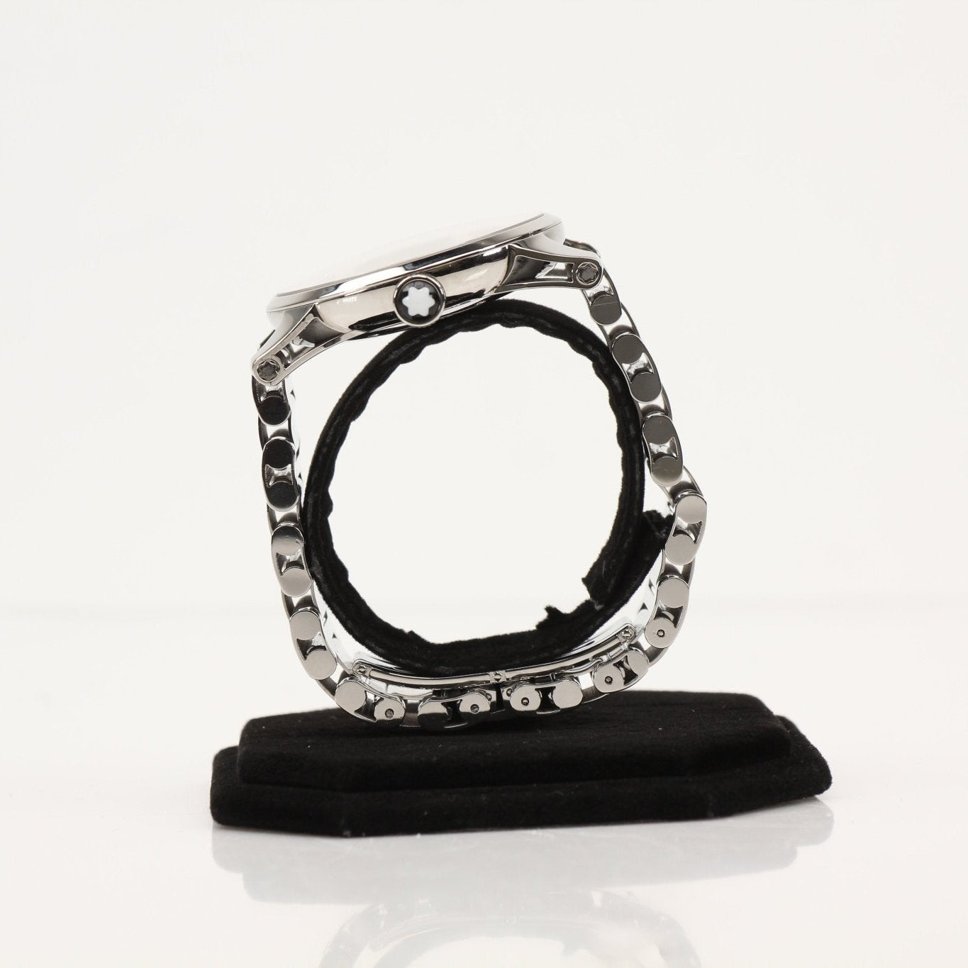 Montblanc TimeWalker 7070 watch with stainless steel case and black leather strap, detailed dial, and chronograph features.