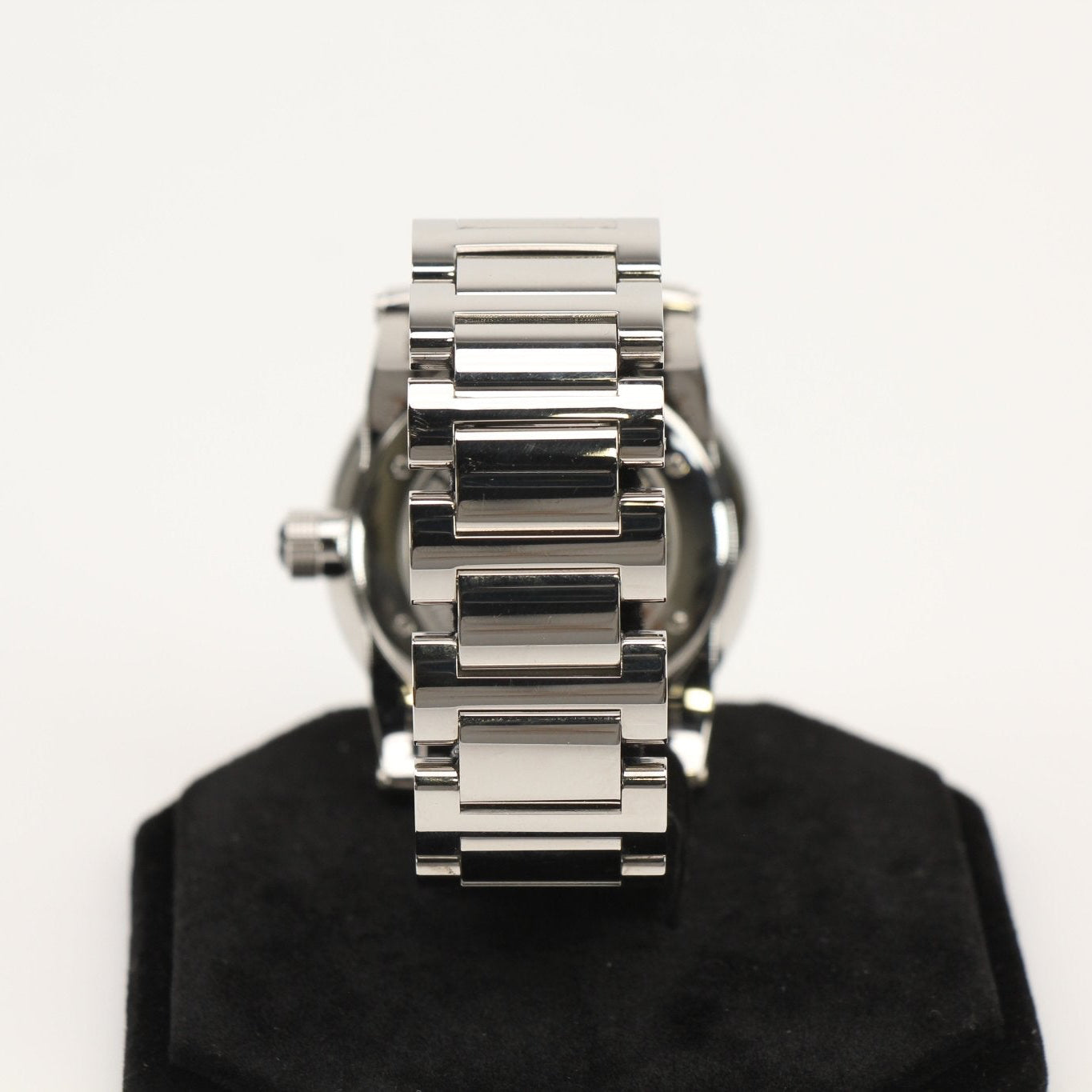 Montblanc TimeWalker 7070 watch with black dial and stainless steel case, displayed on a white background.