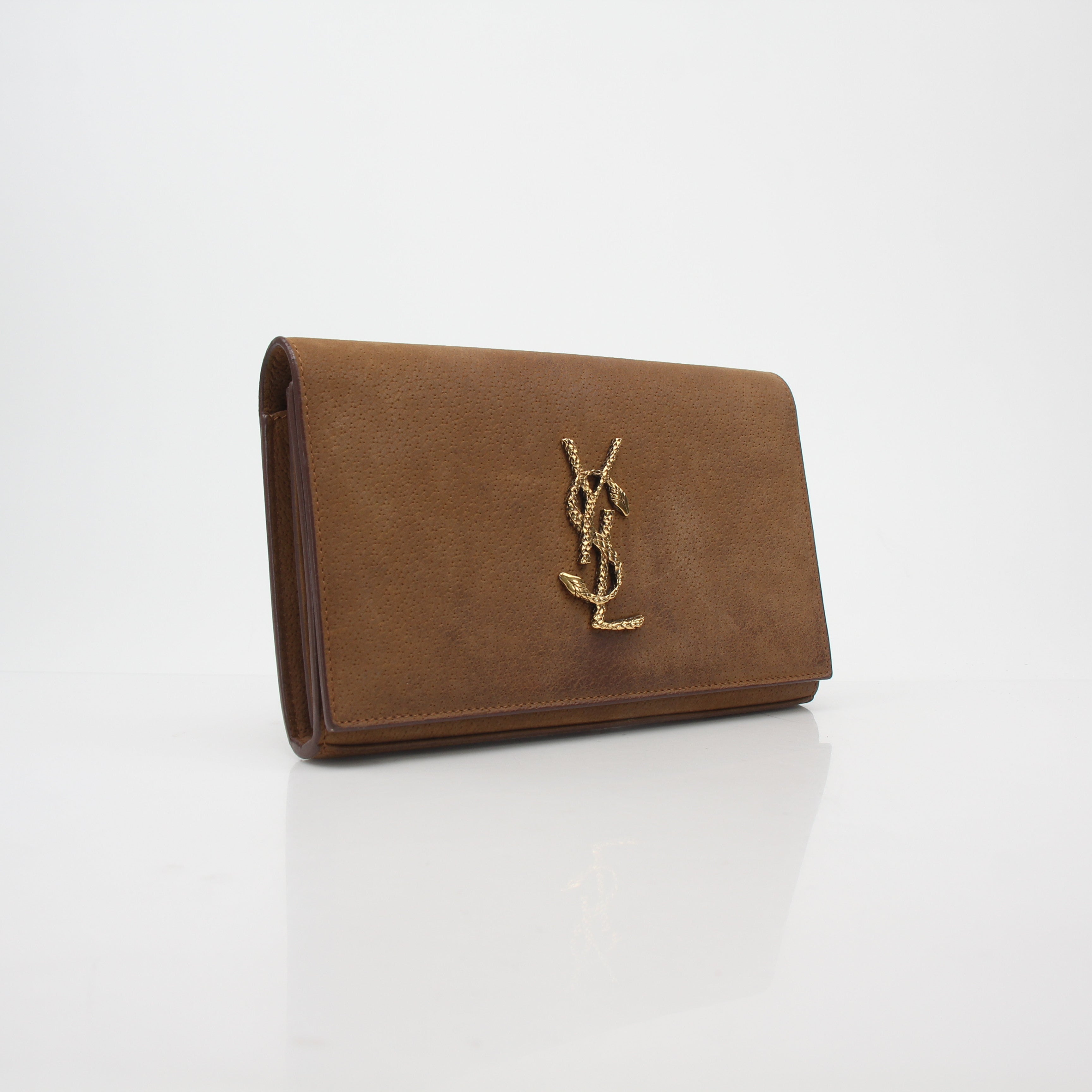 Saint Laurent Brown Suede Cassandre Chain Wallet