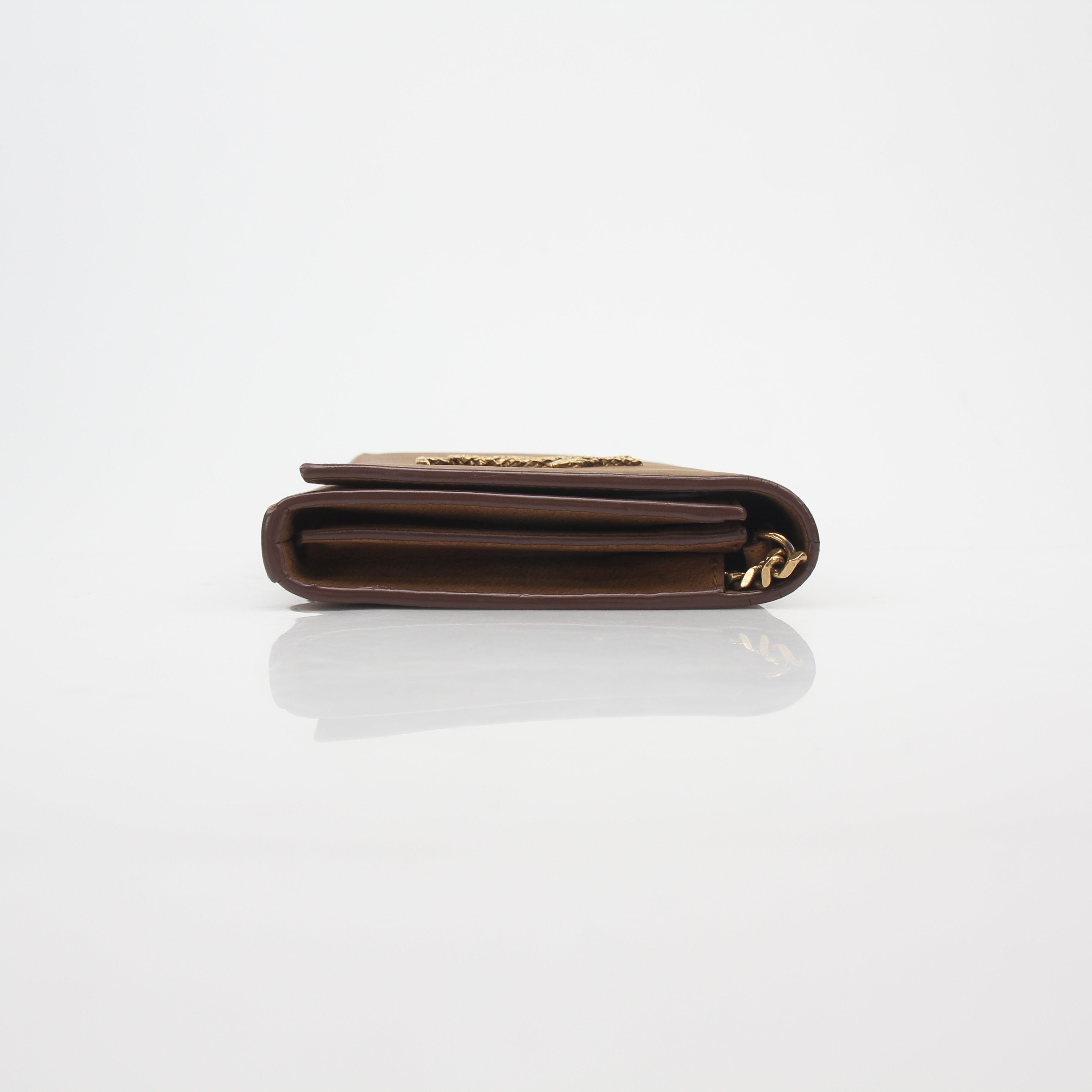 Saint Laurent Brown Suede Cassandre Chain Wallet