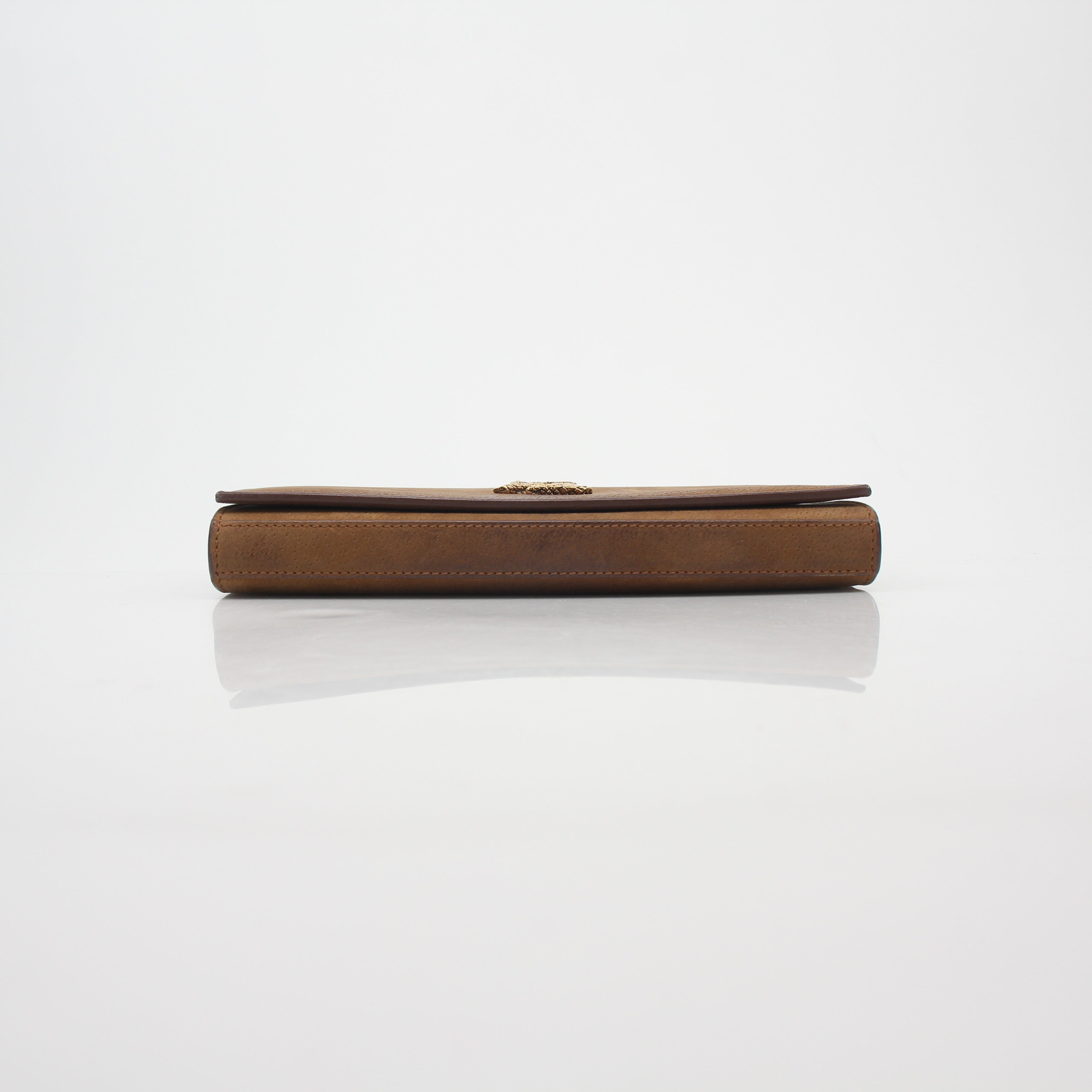 Saint Laurent Brown Suede Cassandre Chain Wallet