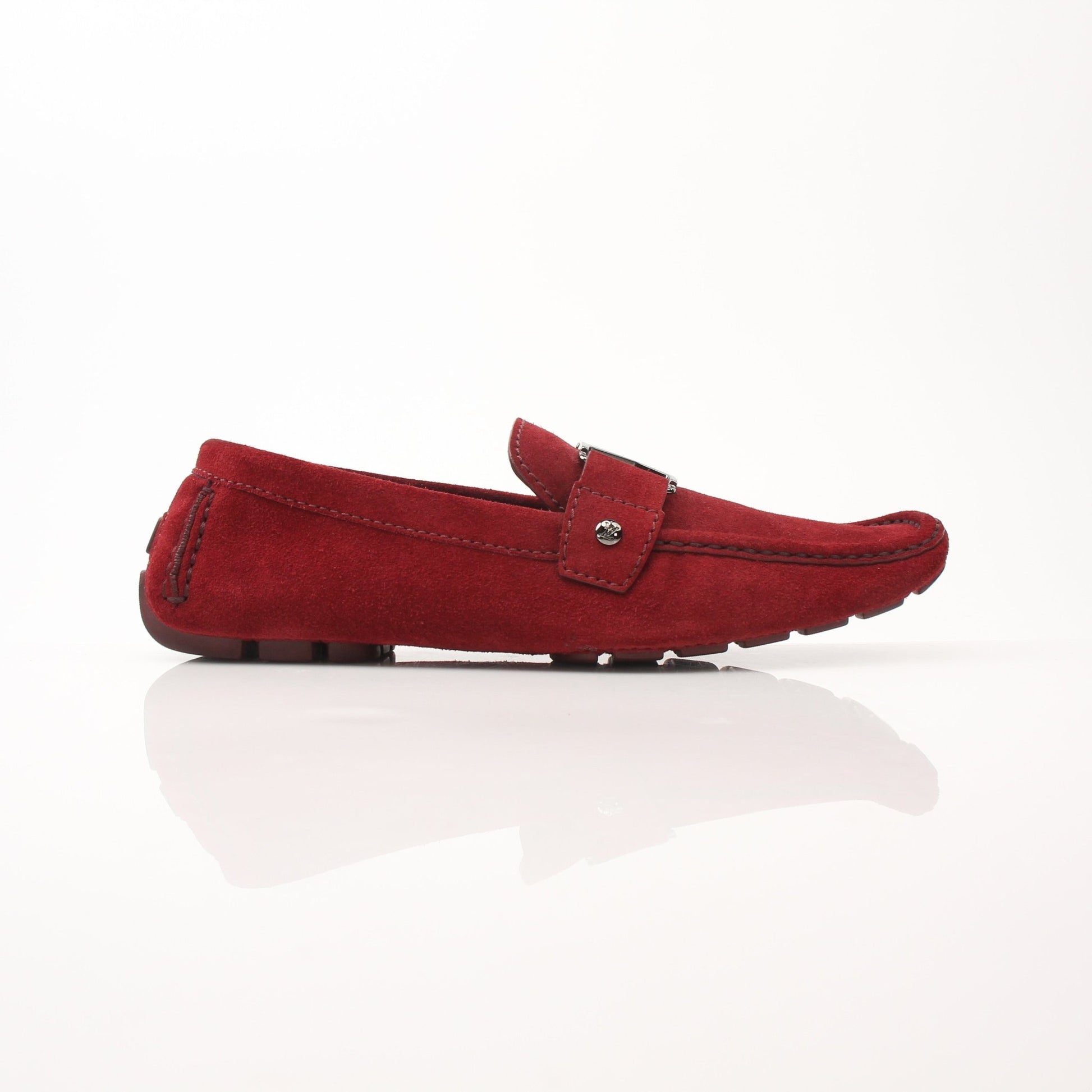 Louis Vuitton Monte Carlo red suede loafers by Gold & Beyond, stylish shoes with sleek design and luxurious suede finish.