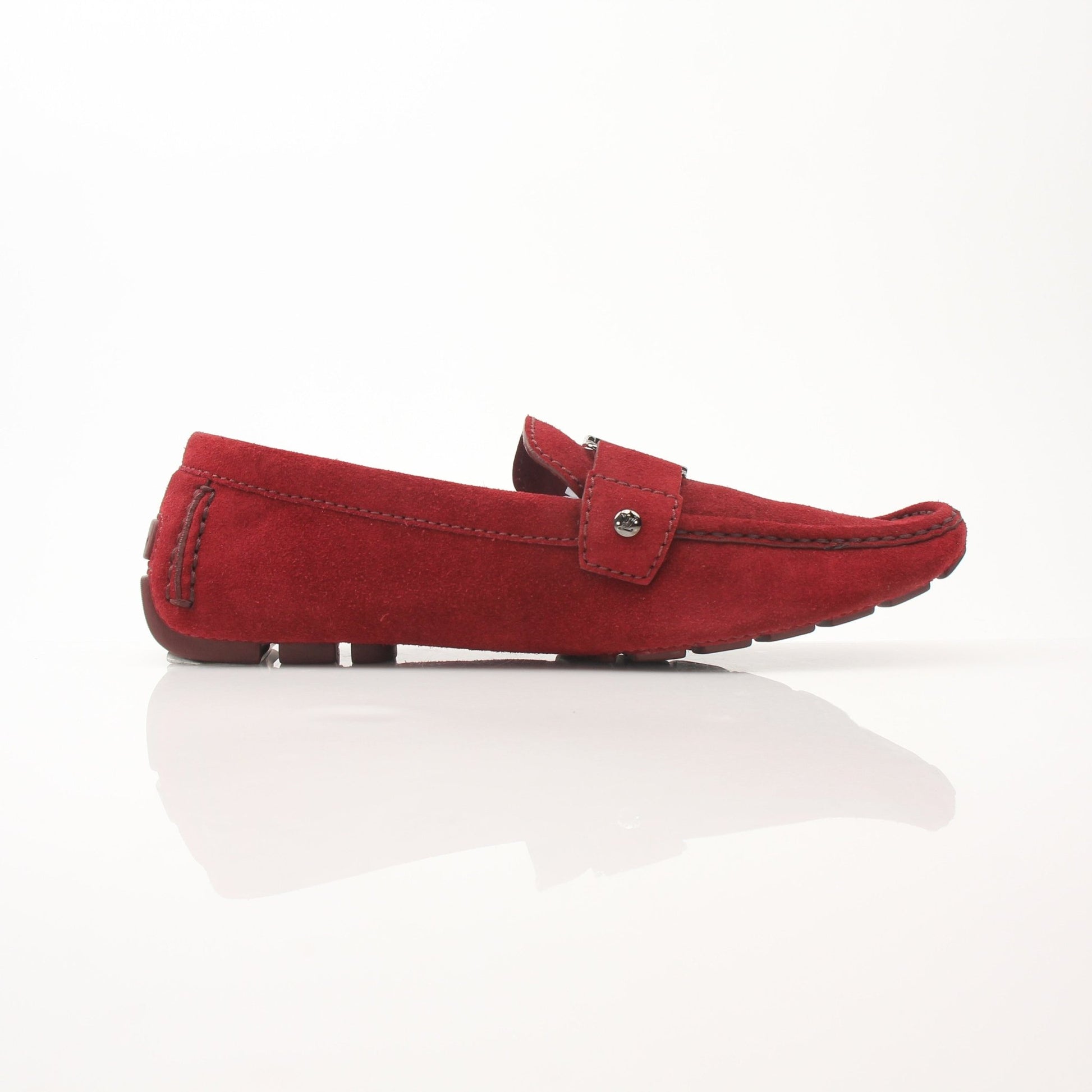 Louis Vuitton Monte Carlo red suede loafers by Gold & Beyond, featuring classic slip-on design and stylish craftsmanship.