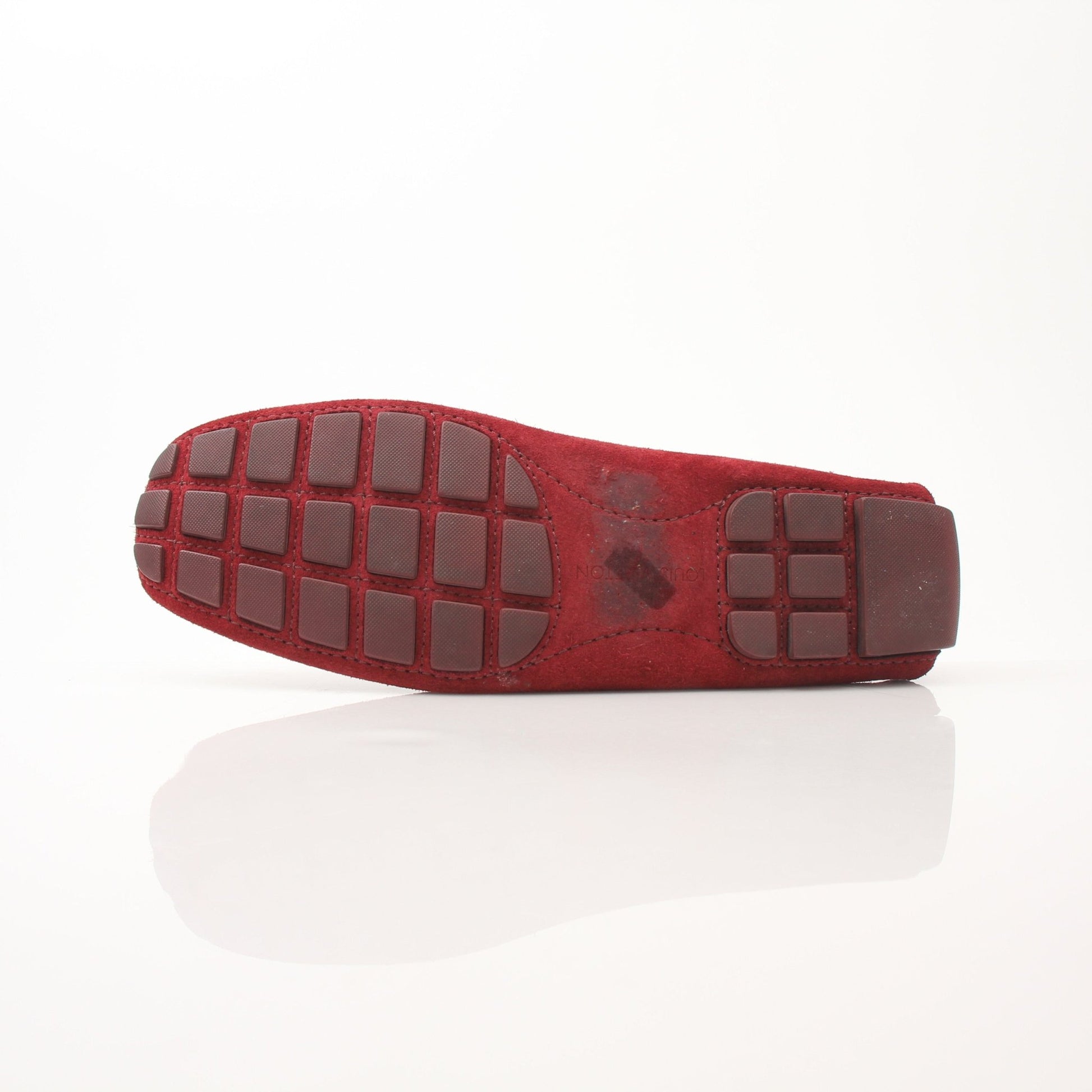 Louis Vuitton Monte Carlo red suede loafers for women, stylish shoes with classic design and gold accents from Gold & Beyond.