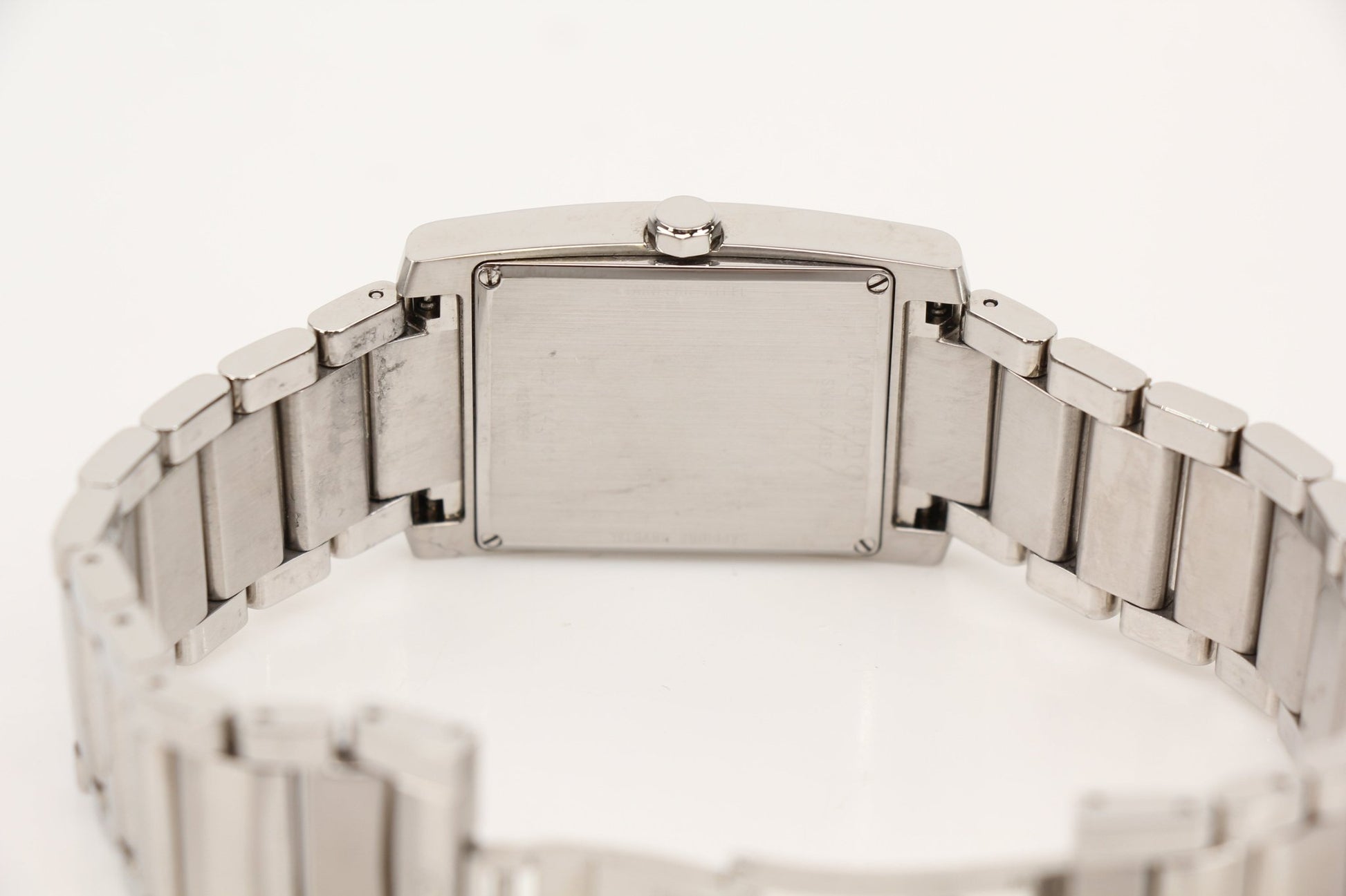 Movado Museum Classic watch with sleek black dial and stainless steel case, displayed on a white background.