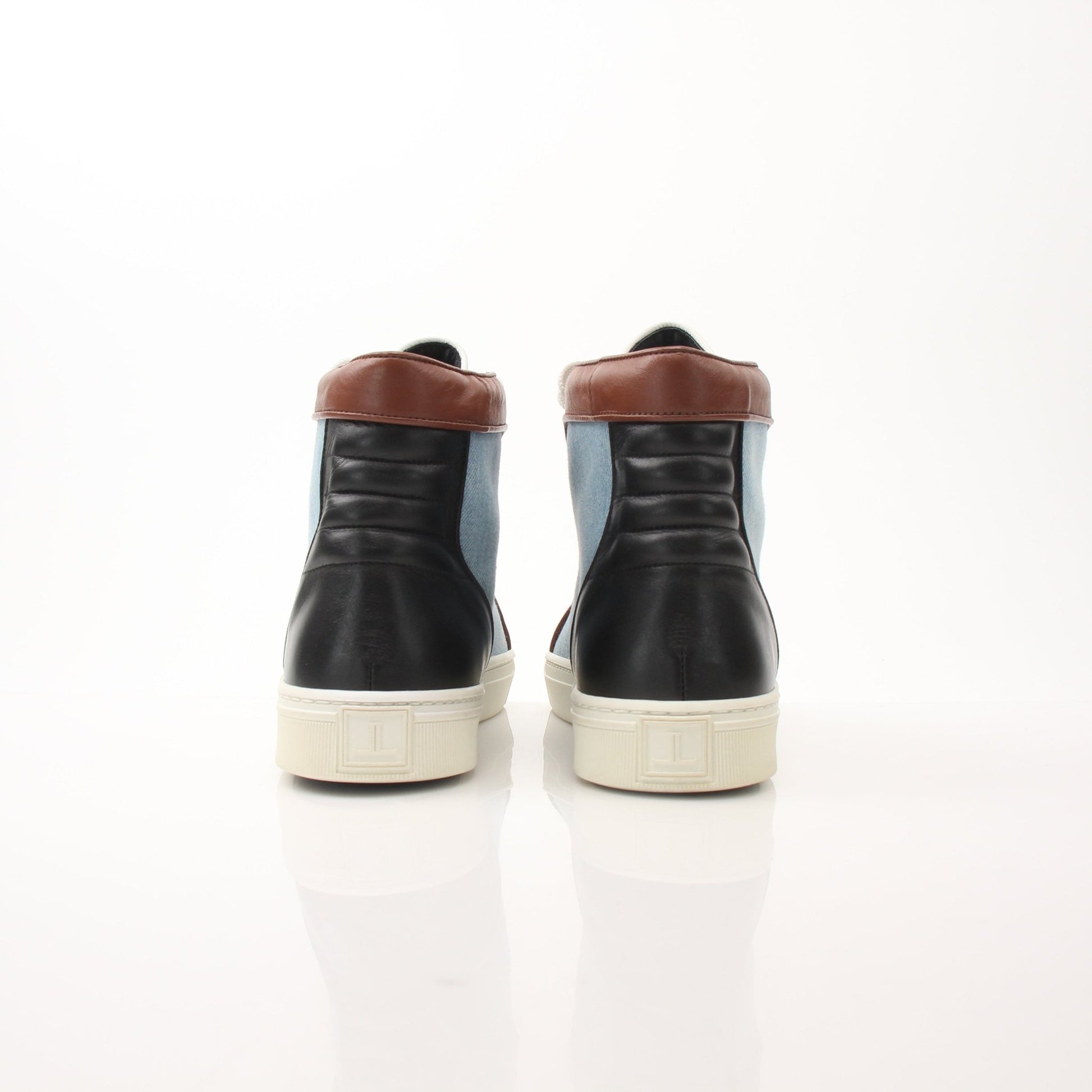 Louis Leeman men's colorblock pattern sneakers by Gold & Beyond, featuring vibrant multi-color athletic shoes with white soles.