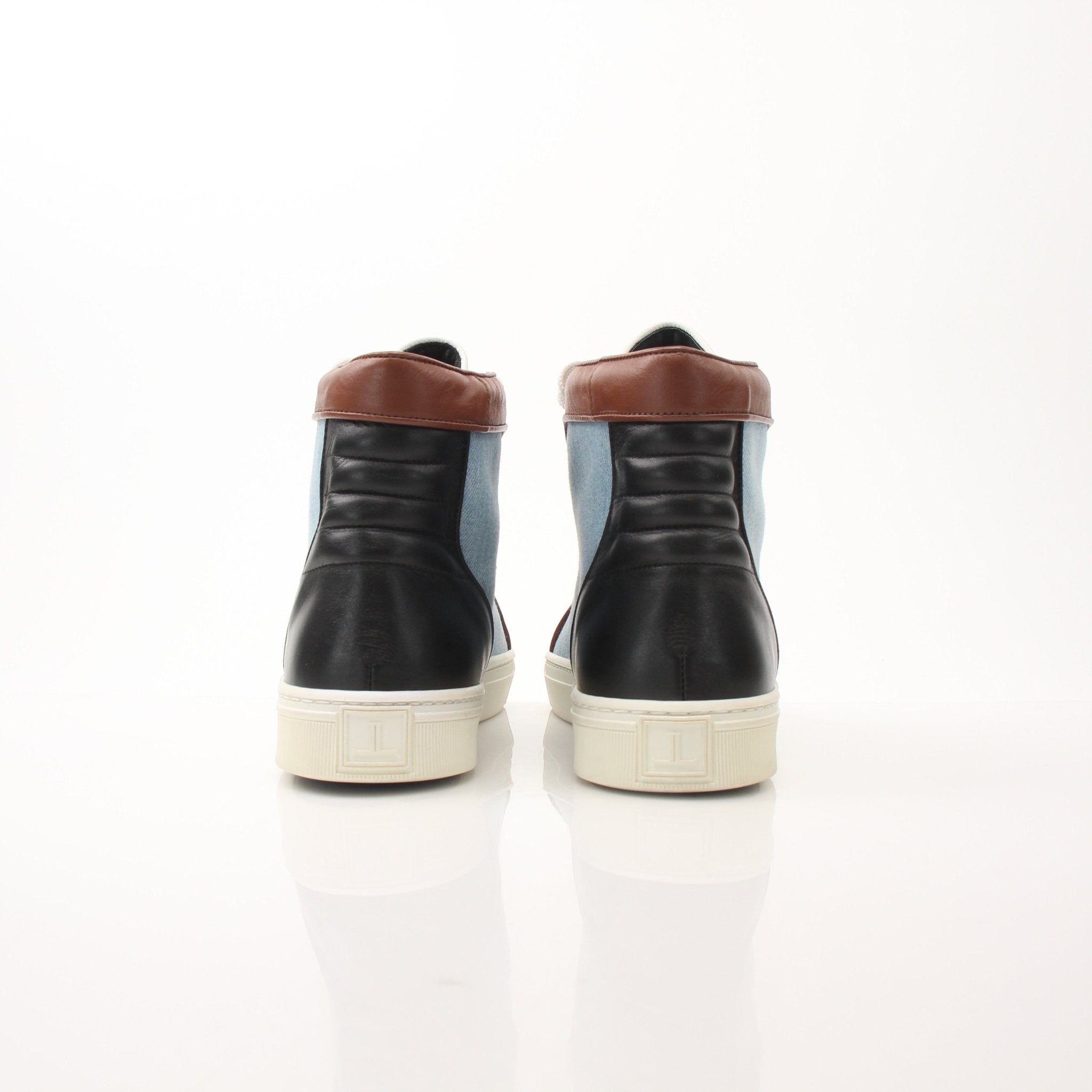 Louis Leeman men's colorblock pattern sneakers by Gold & Beyond, featuring vibrant multi-color athletic shoes with white soles.