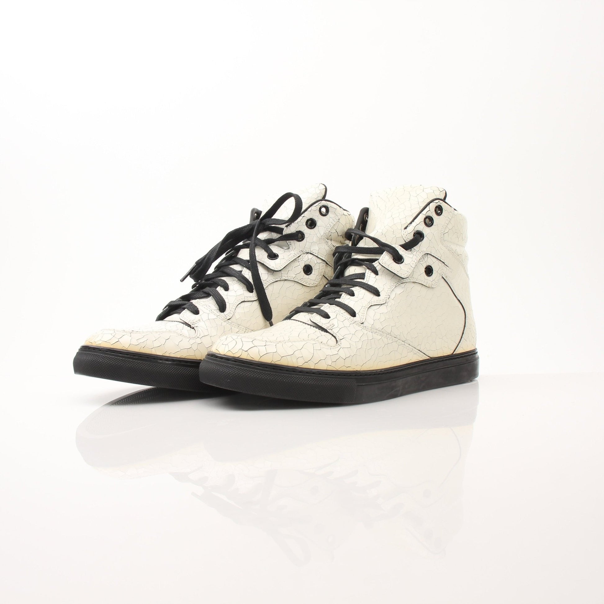 Gold & Beyond Balenciaga Men’s Craquele High Top Sneakers with textured design, white soles, and stylish high-top silhouette.