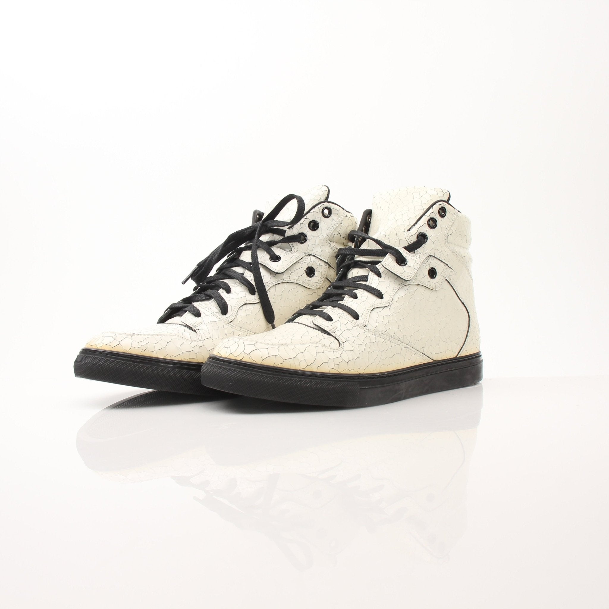 Gold & Beyond Balenciaga Men’s Craquele High Top Sneakers with textured design, white soles, and stylish high-top silhouette.