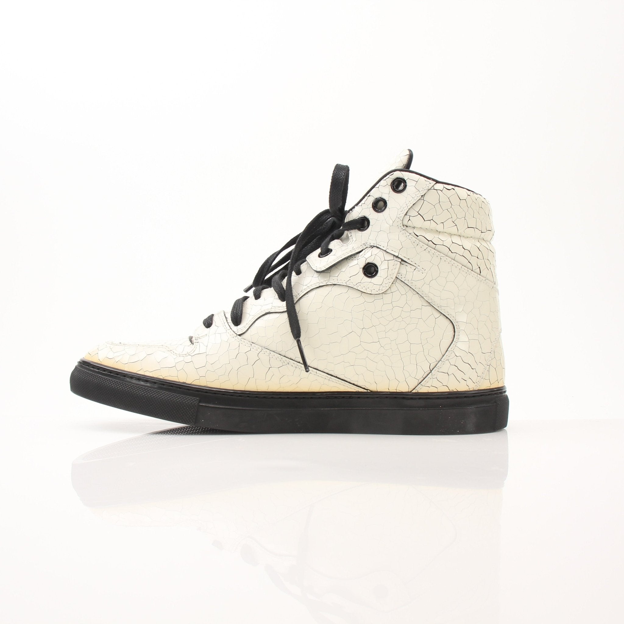 Gold & Beyond Balenciaga men's Craquele high top sneakers with textured fabric and stylish design, displayed on a plain background.