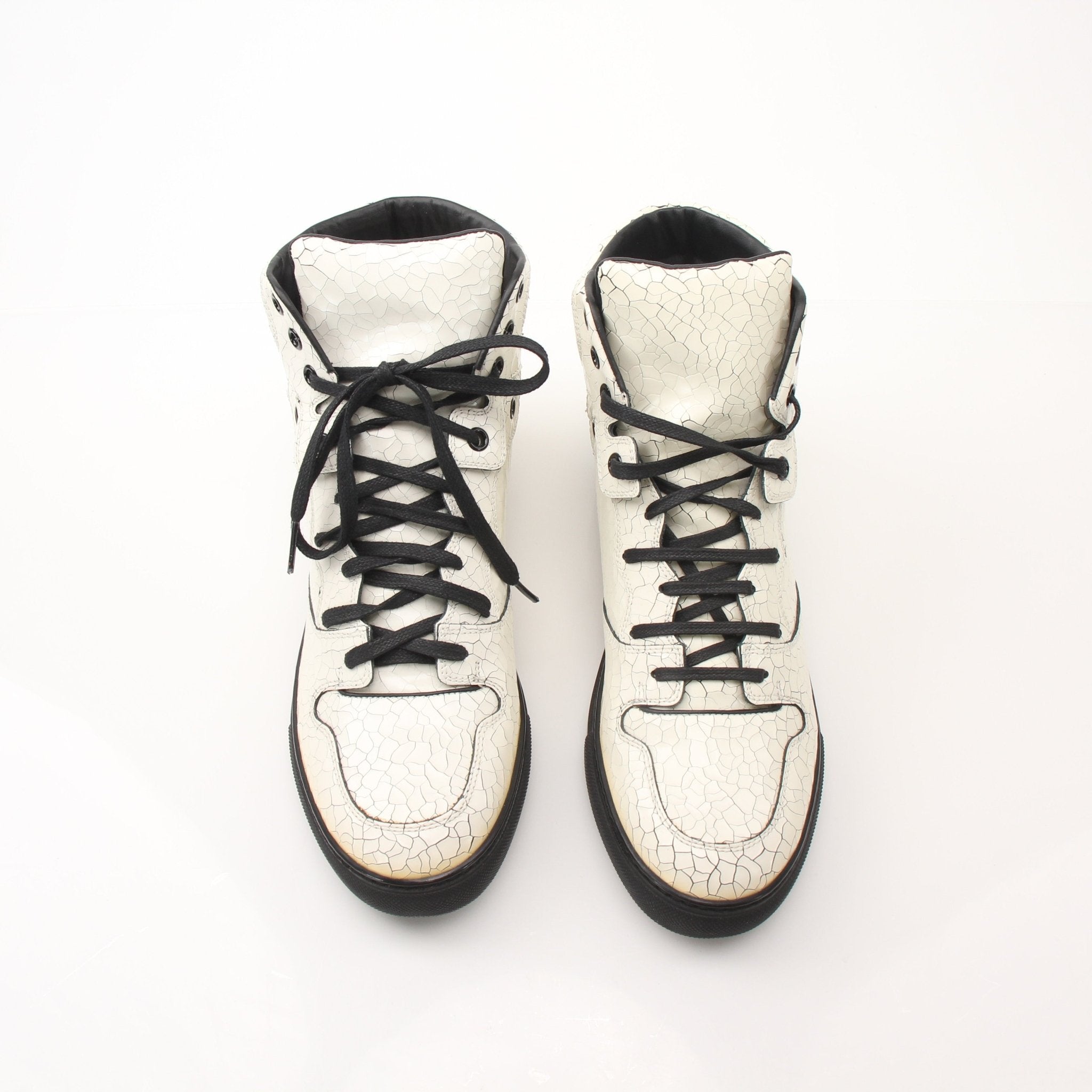 Gold & Beyond Balenciaga Men’s Craquele High Top Sneakers, stylish shoes with textured design and high-top silhouette.