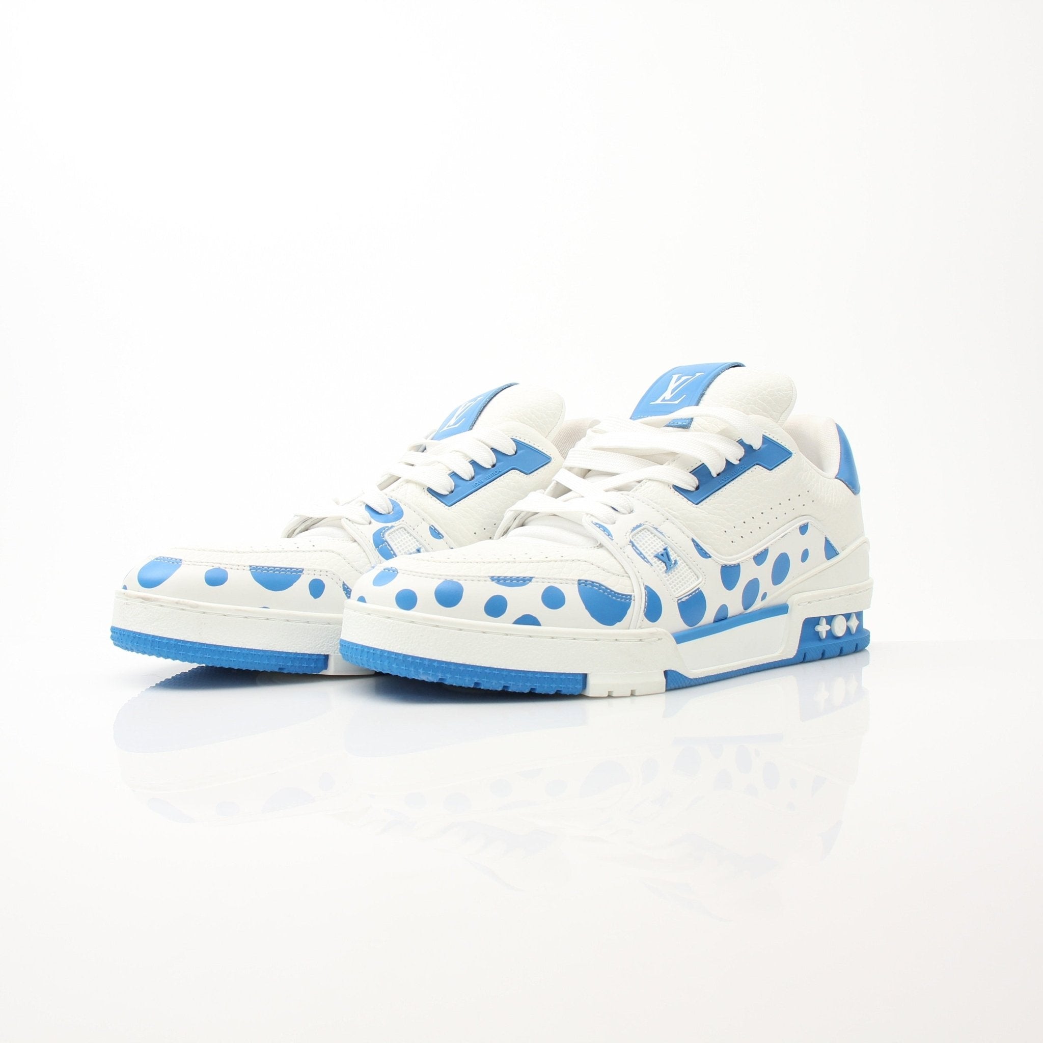 Louis Vuitton x Yayoi Kusama LV Trainer Sneakers by Gold & Beyond, featuring colorful polka dot design and stylish athletic shoes.