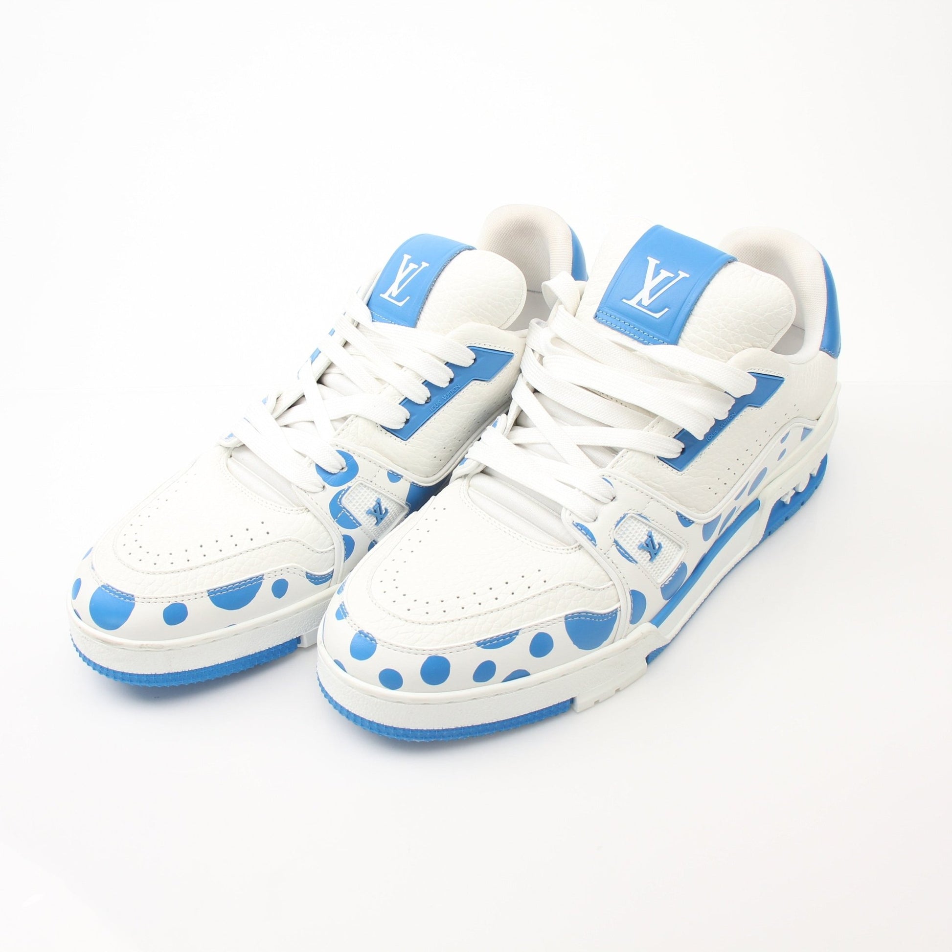 Louis Vuitton x Yayoi Kusama LV Trainer sneakers by Gold & Beyond, featuring colorful polka dot design and stylish athletic shoes