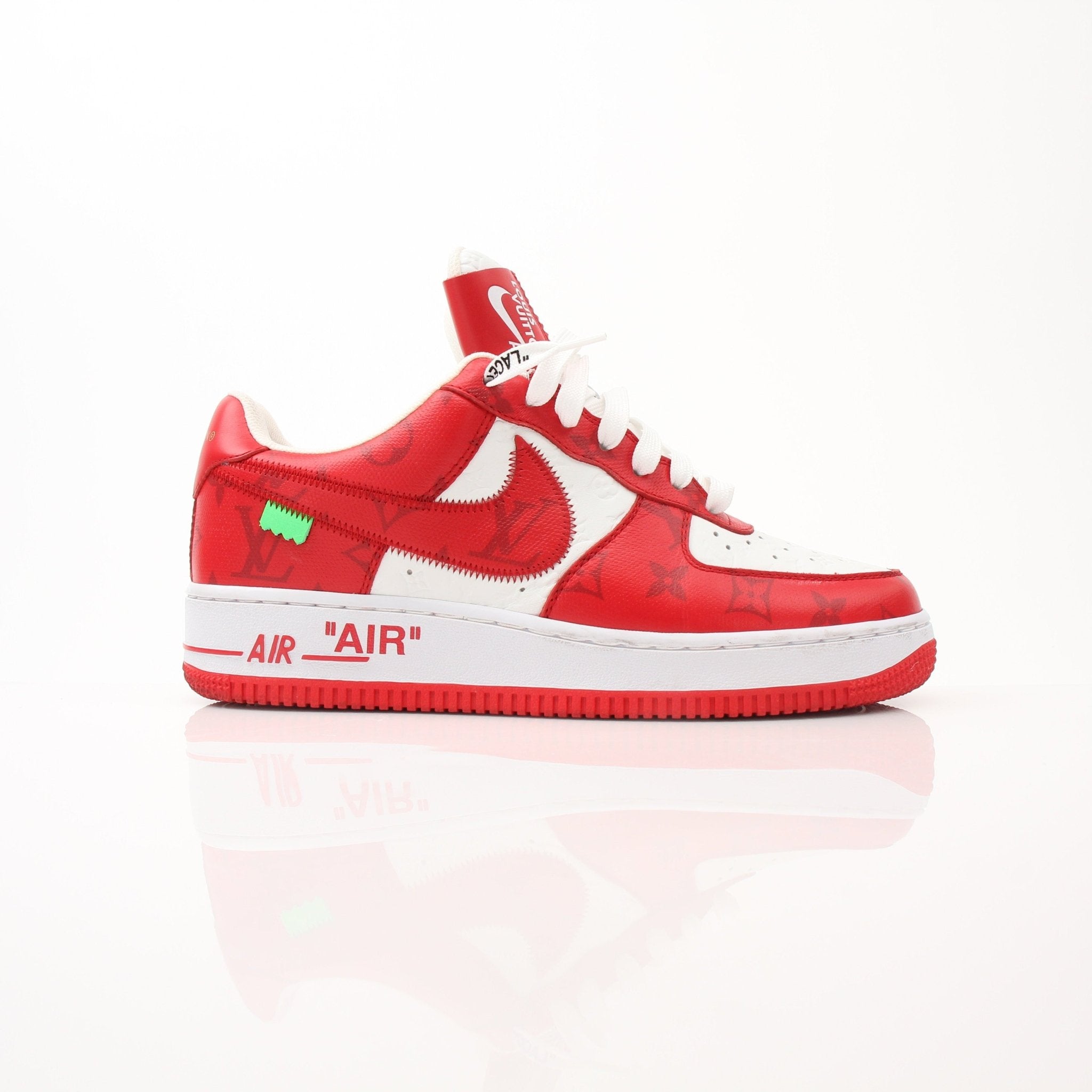 Louis Vuitton x Nike Air Force 1 Low sneakers in white with LV and Nike branding, featuring classic low-top design and stylish detailing.