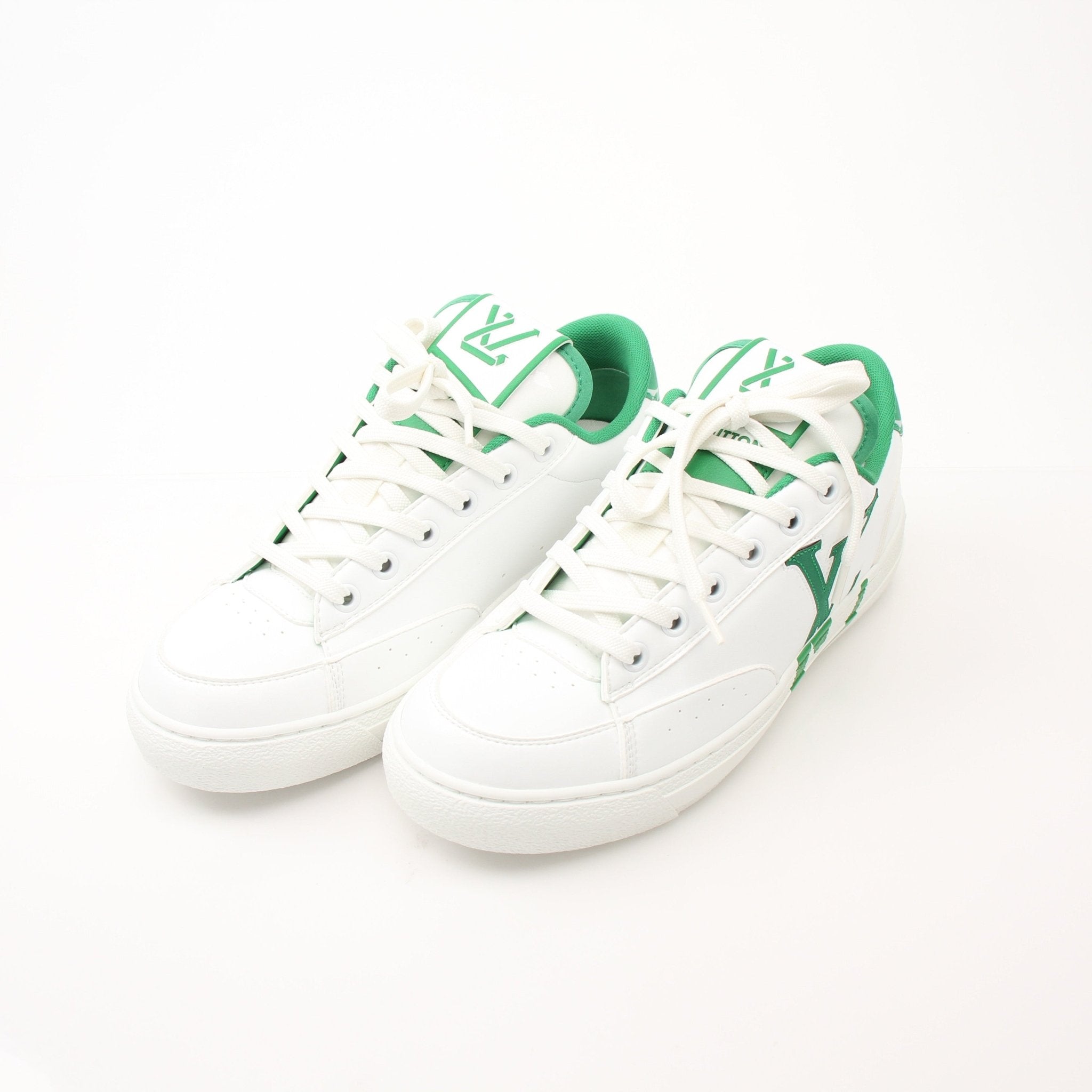 Louis Vuitton Charlie sneakers in white with gold accents, showcasing stylish shoes from Gold & Beyond.