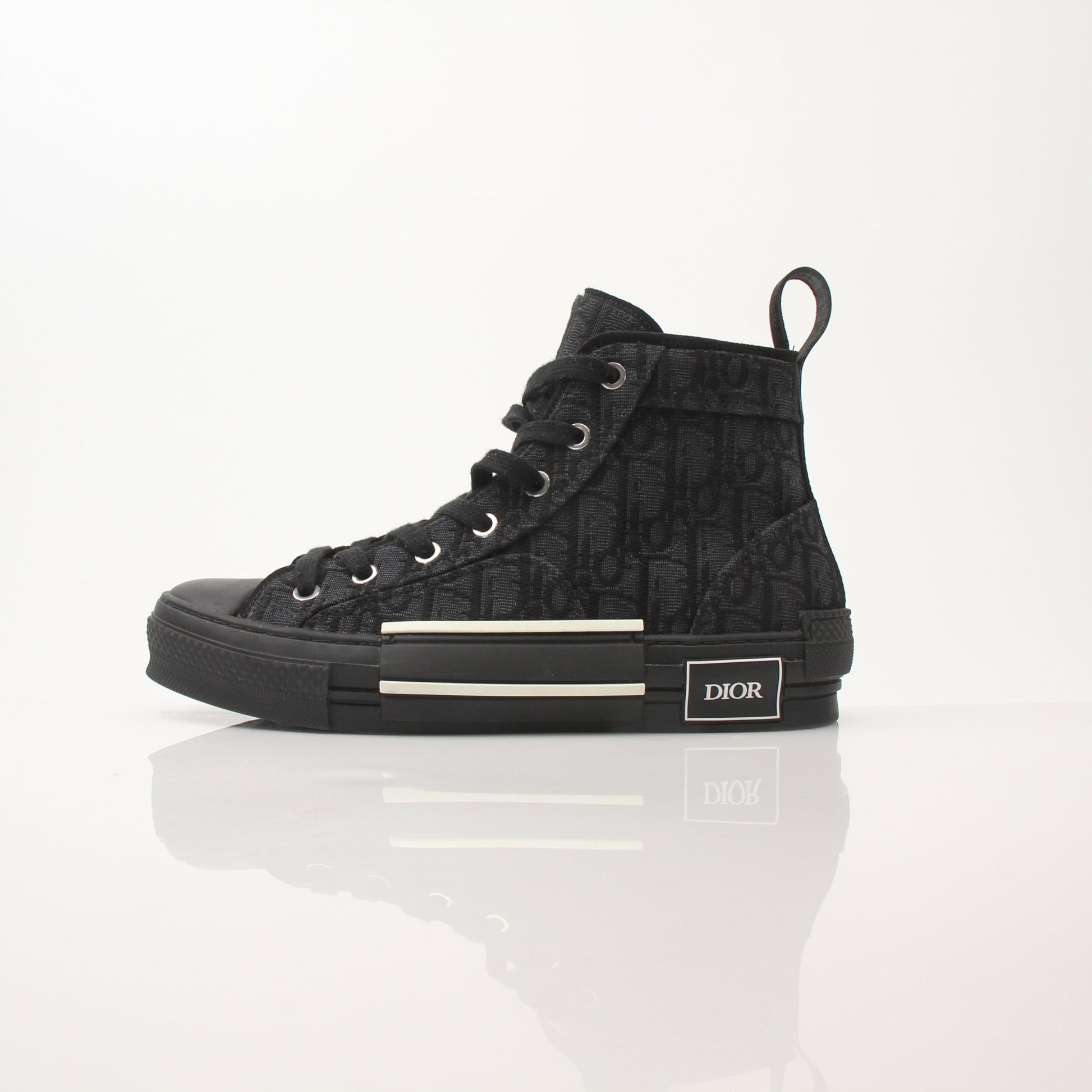 Christian Dior Black B23 high top sneakers, stylish shoes with designer branding and sleek black design, perfect for casual wear.