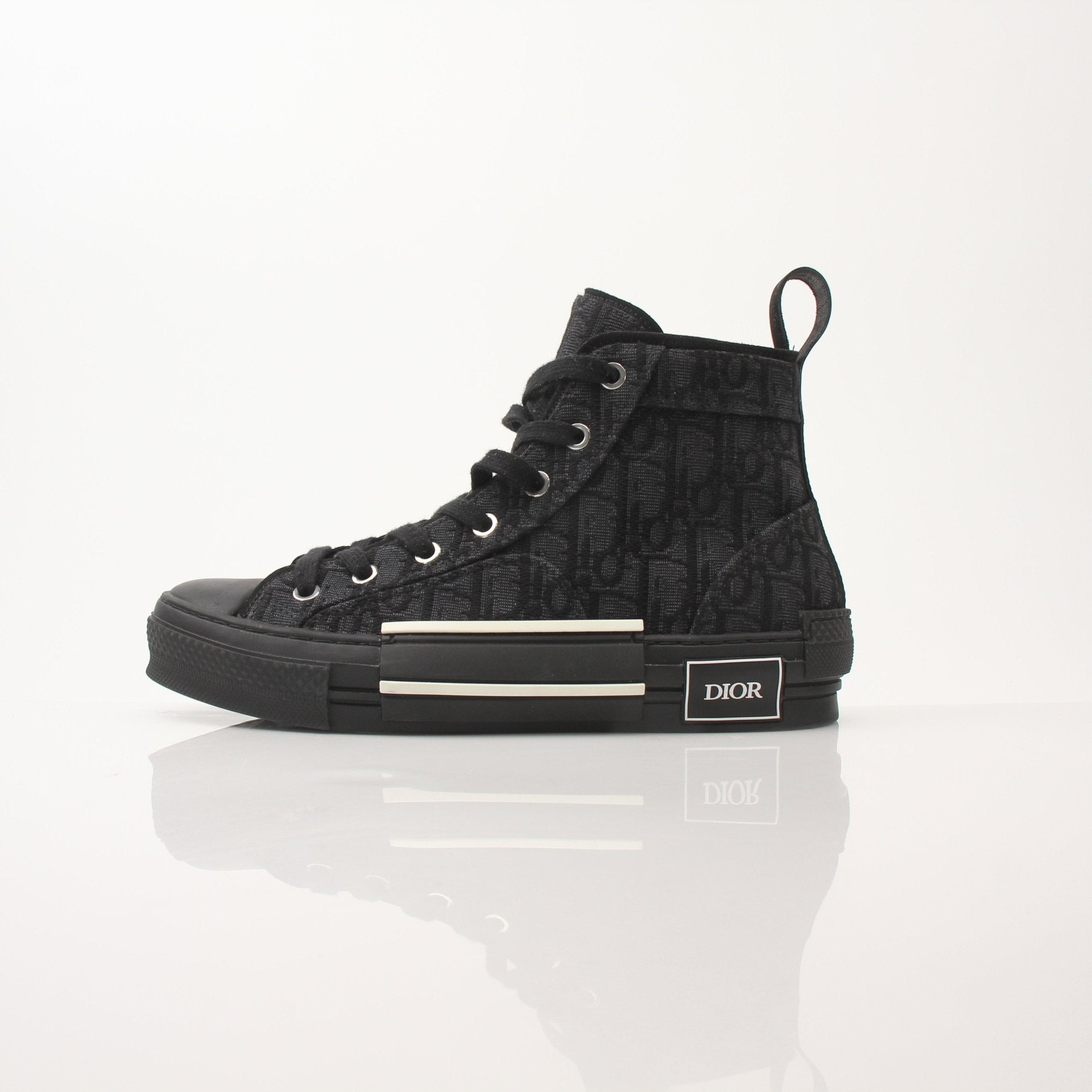 Christian Dior Black B23 high top sneakers, stylish shoes with designer branding and sleek black design, perfect for casual wear.