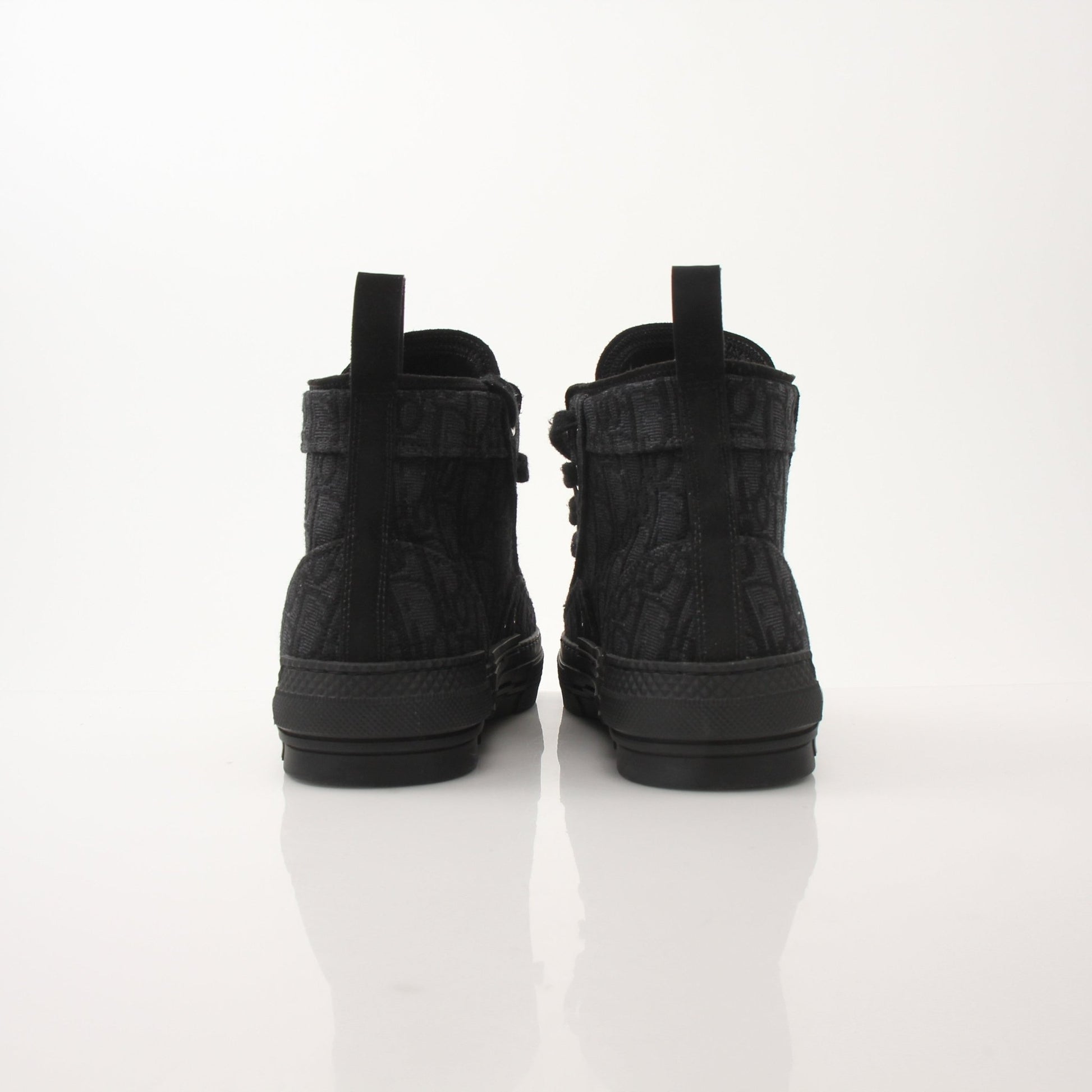Christian Dior Black B23 high top sneakers by Gold & Beyond, featuring black canvas and white rubber soles.