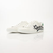 Gold & Beyond Gucci Women’s Ace Kitten Logo Sneakers showing white shoes with gold GG logo and stylish design.