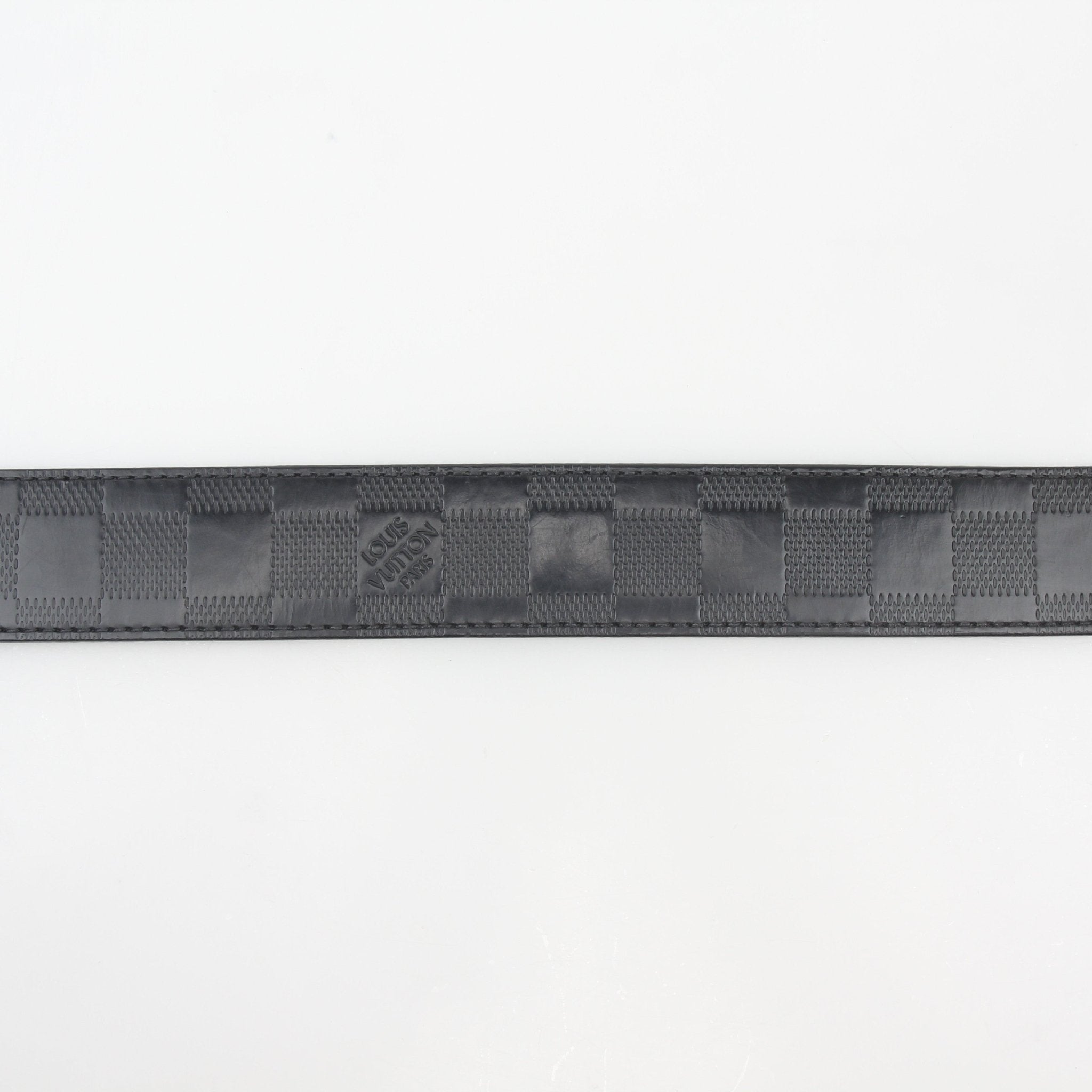 Louis Vuitton Black Damier Infini Ceinture Boston belt with gold hardware, stylish designer accessories for men and women.