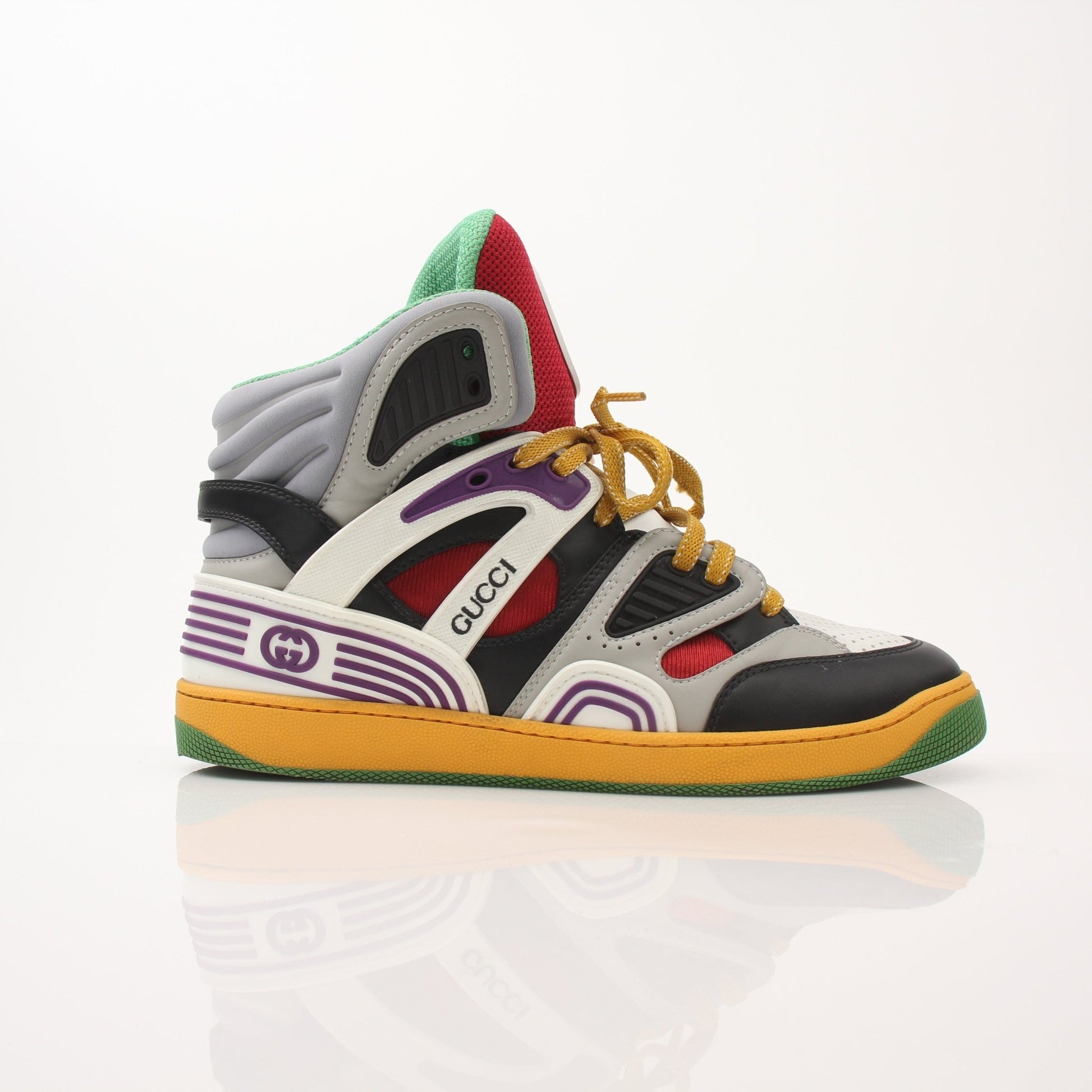 Gold & Beyond Gucci men's basketball high top sneakers with stylish design and branded details, perfect for athletic and casual wear.
