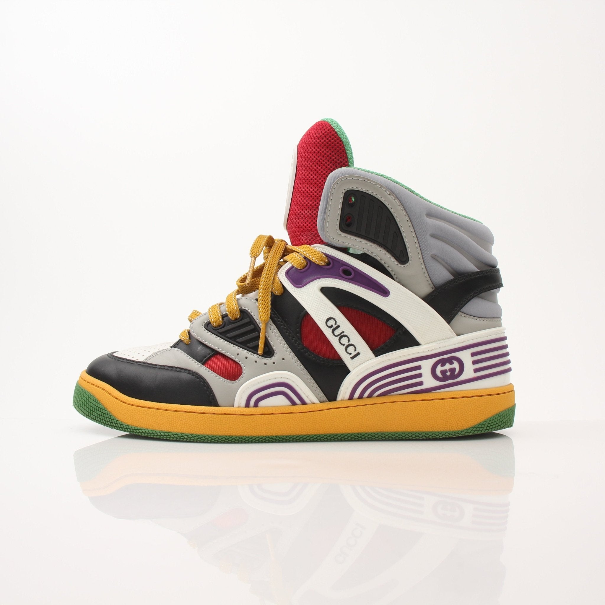 Gold & Beyond Gucci men's high top basketball sneakers featuring stylish design and premium materials.