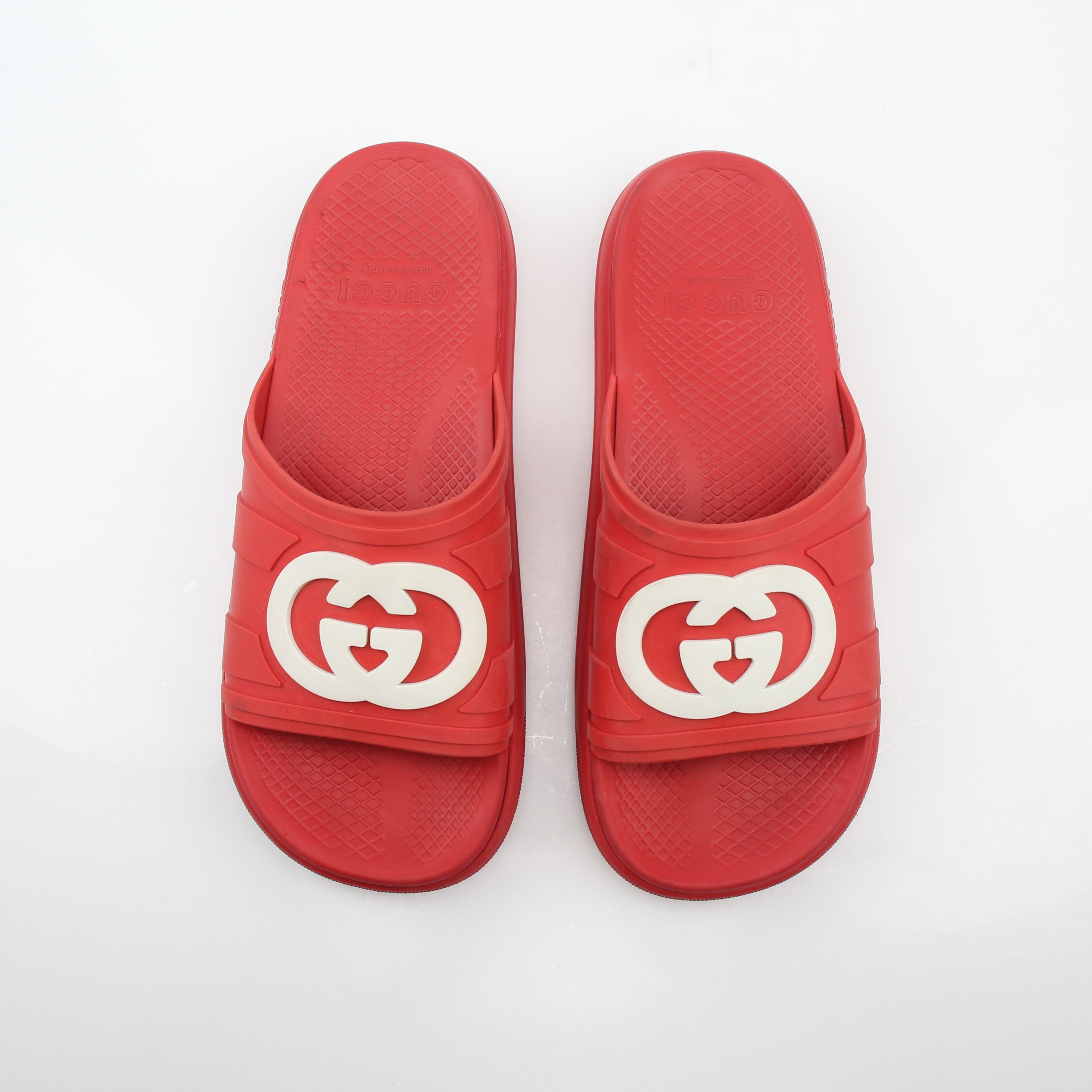 Gucci Red Interlocking G Slide Sandals