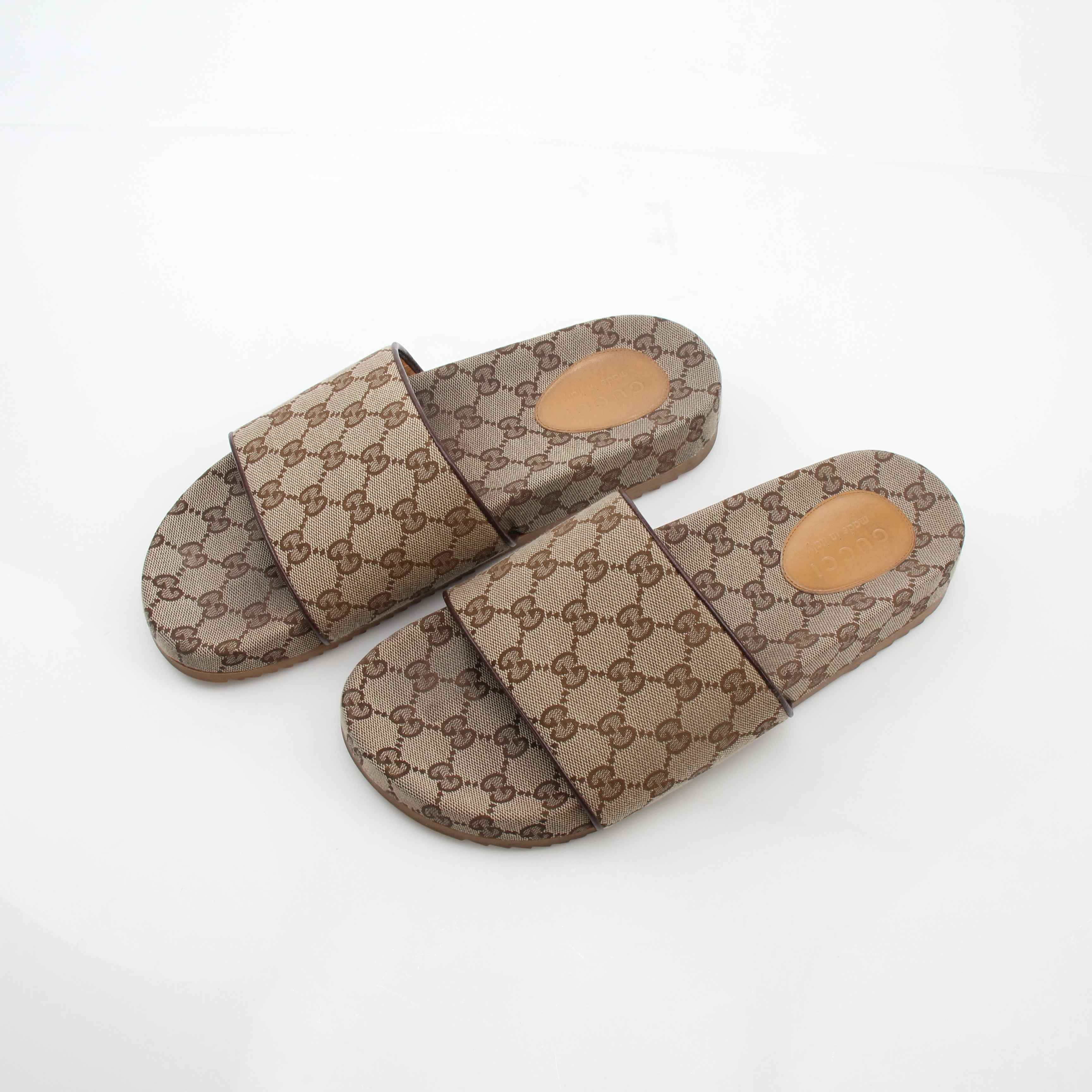 Gucci Beige GG Canvas Slide Sandals