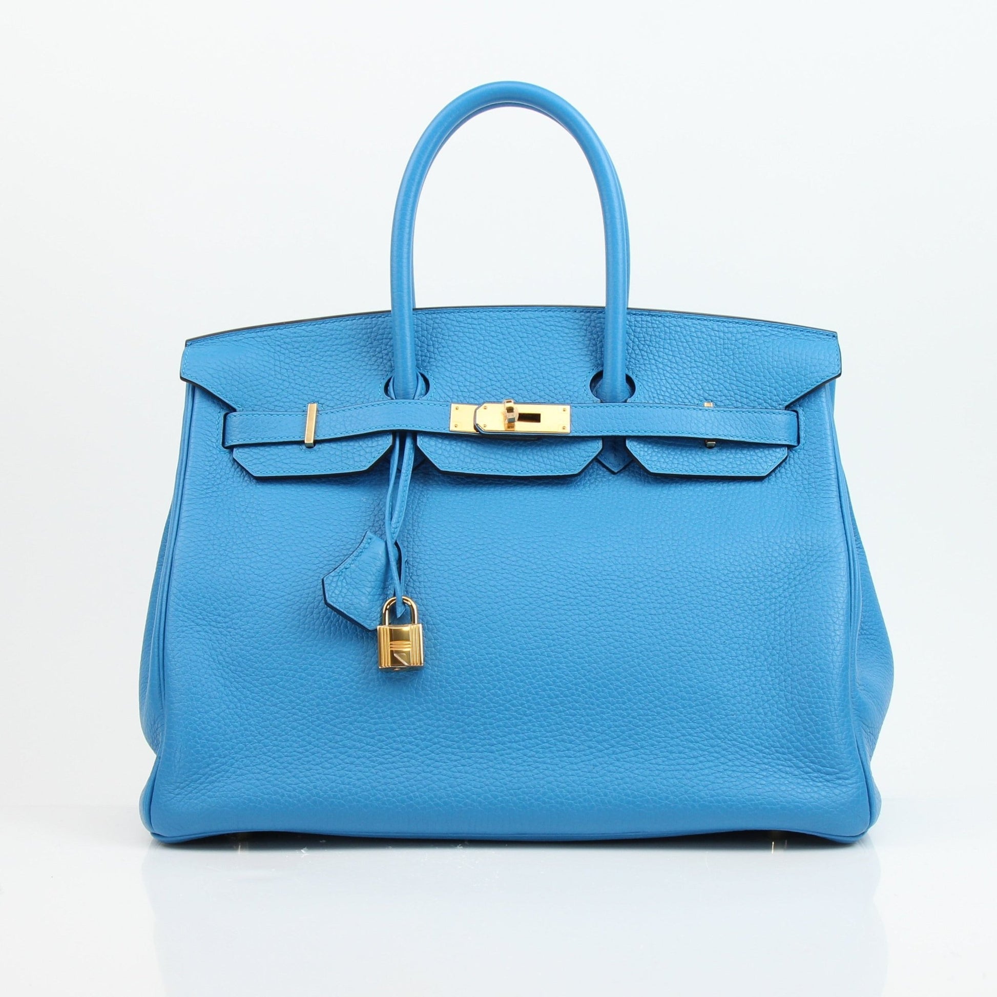 Hermès Birkin 35 Clemence leather handbag with gold hardware, showcasing the luxurious design and craftsmanship.
