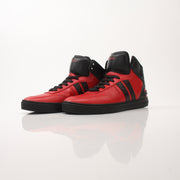 Red Versace men's mid-top sneakers by Gold & Beyond, featuring stylish design and comfortable shoes for casual wear.