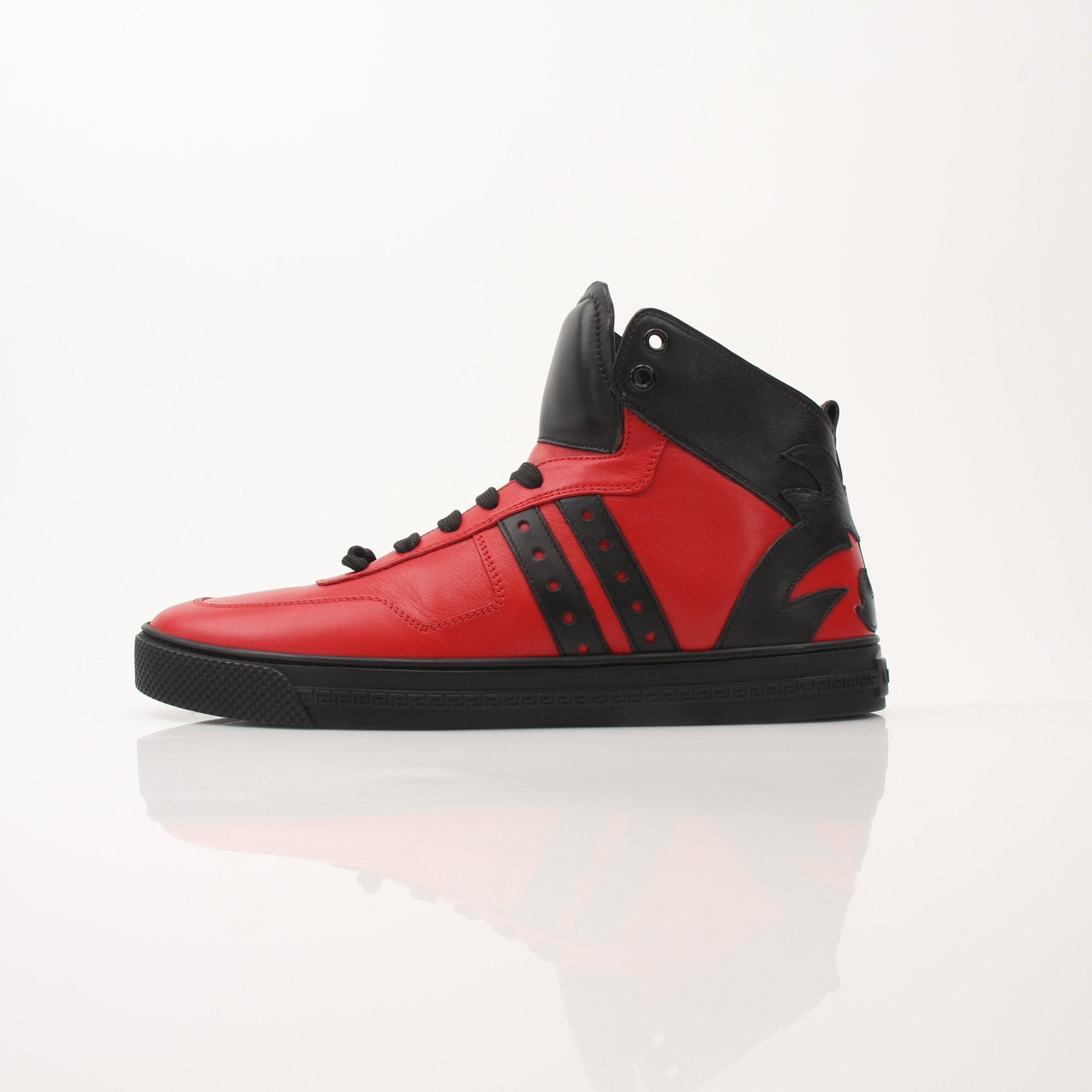 Gold & Beyond men's red mid-top sneakers featuring stylish design and comfortable fit, perfect for casual wear.