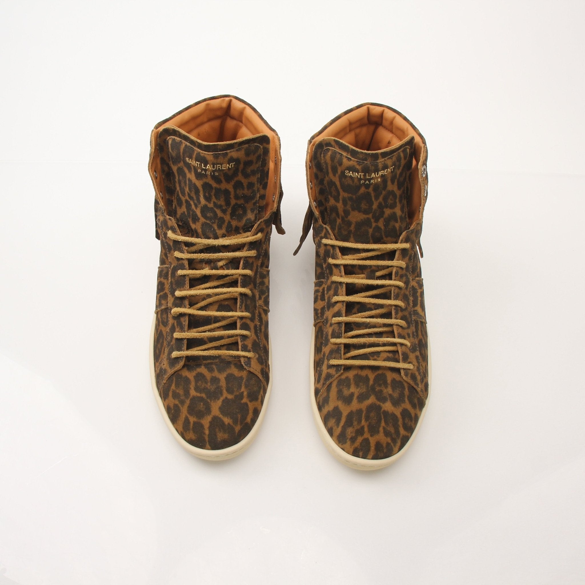 Gold & Beyond Saint Laurent Men’s SL-18 Fringe High Top Sneakers, stylish black shoes with fringe details and high-top design.