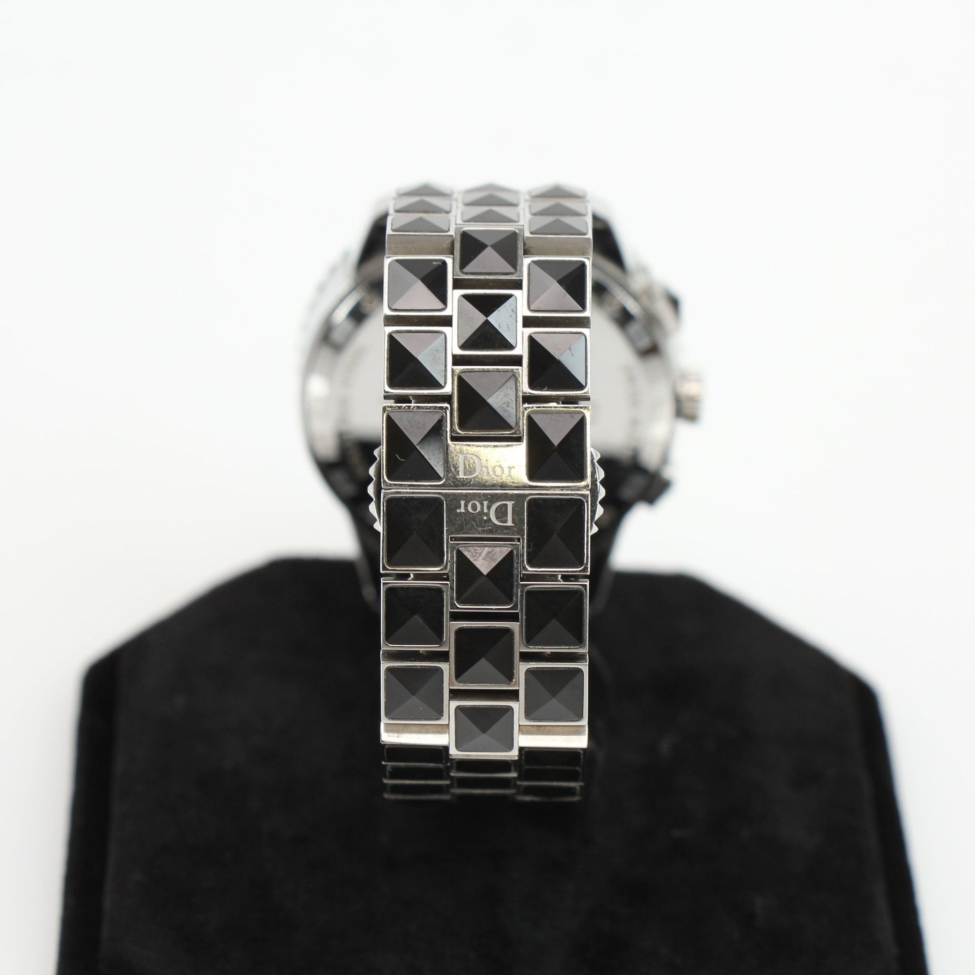 Gold & Beyond Dior Diamond Chronograph Watch with a sleek stainless steel band and diamond accents on the dial.