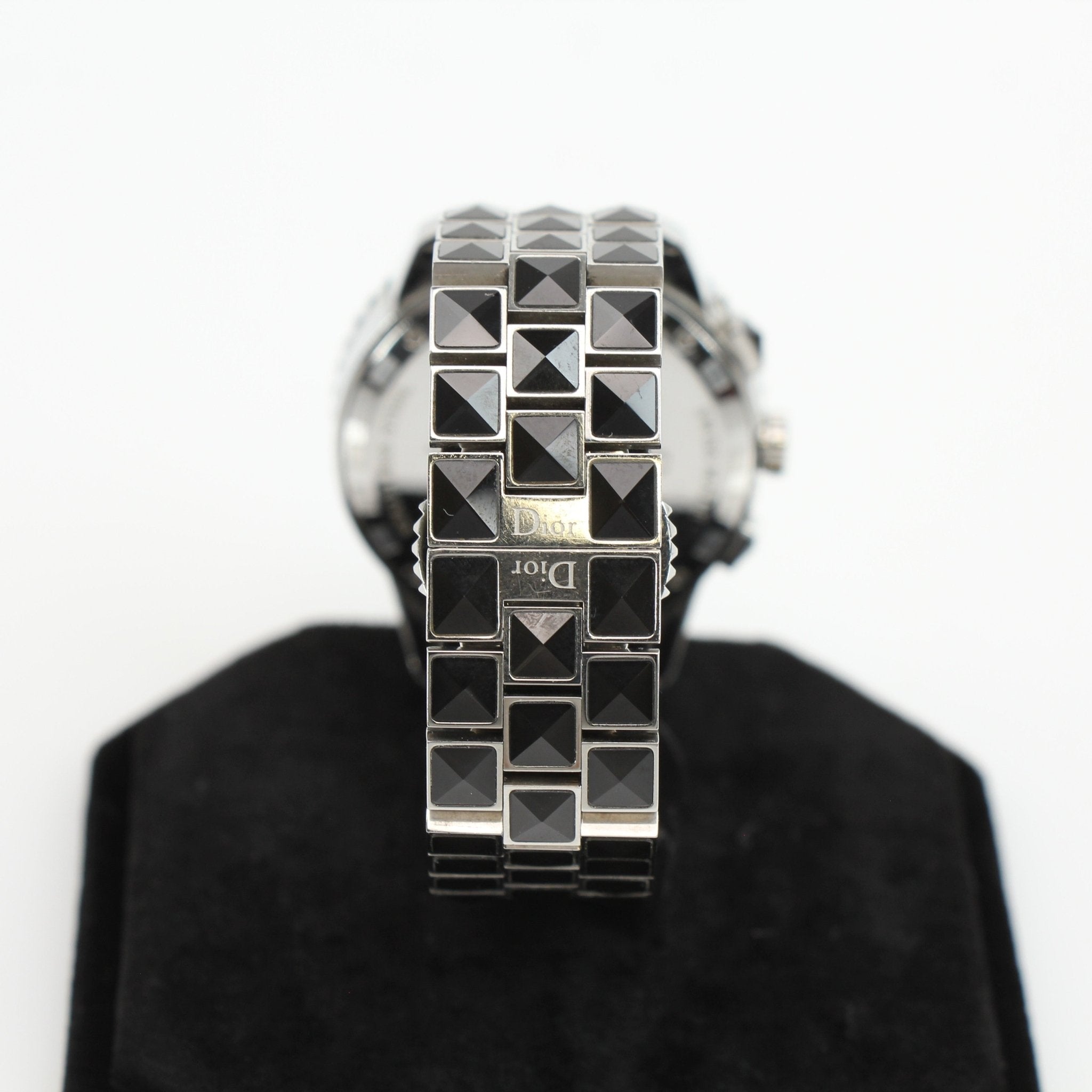 Gold & Beyond Dior Diamond Chronograph Watch with a sleek stainless steel band and diamond accents on the dial.