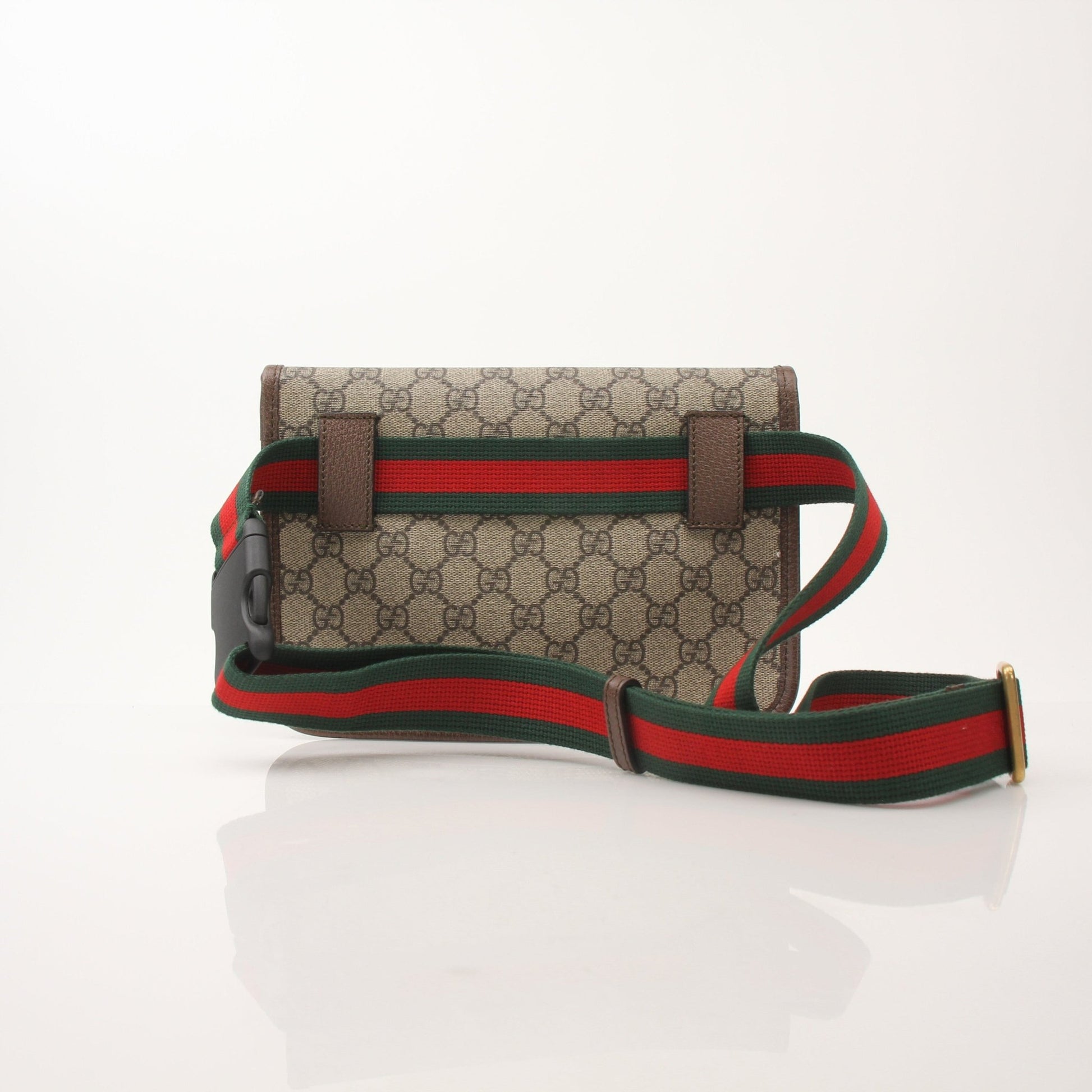 Gold & Beyond Gucci Web Belt Bag handbag with adjustable strap and signature logo design, displayed on a neutral background.