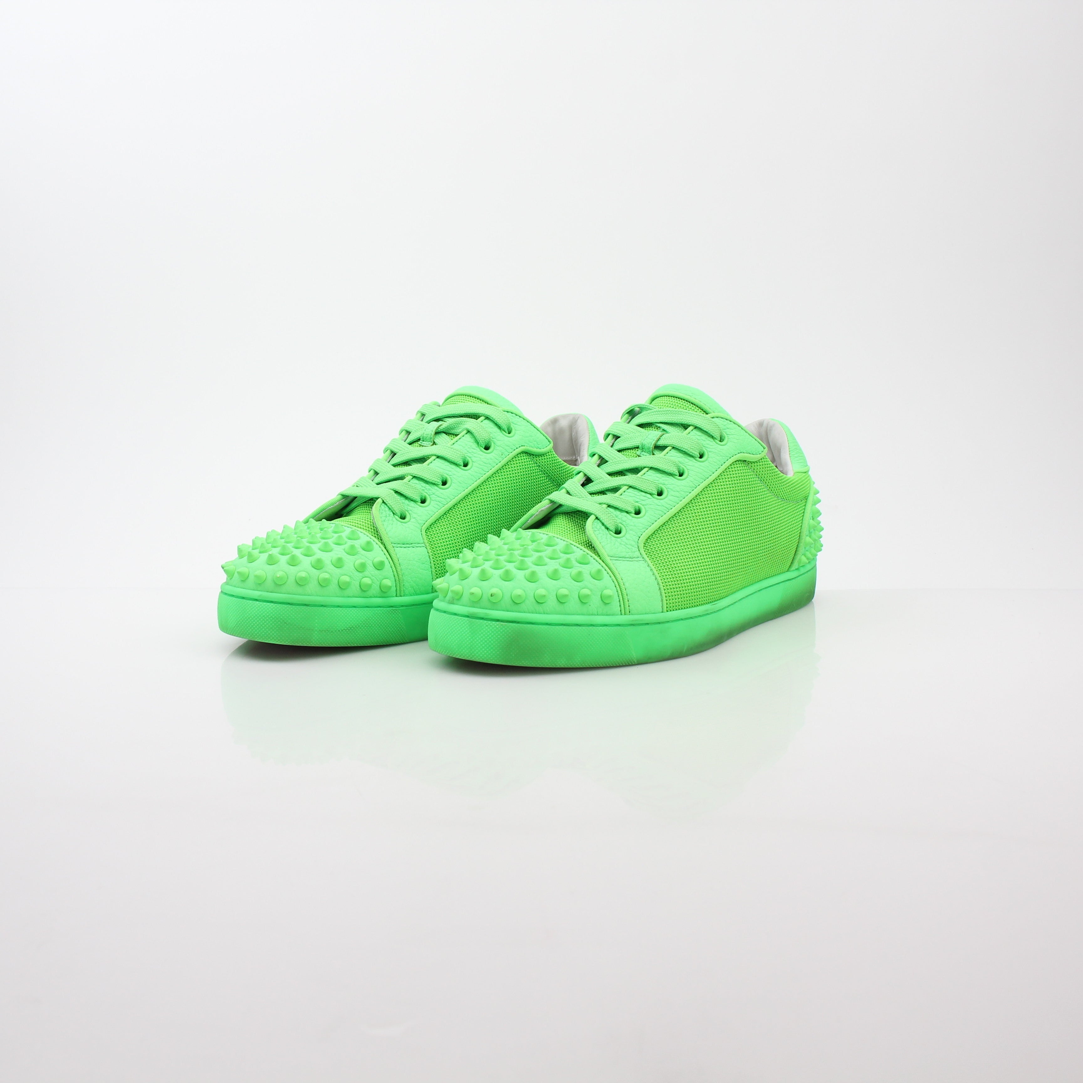 Christian Louboutin Green Seavaste 2 Orlato sneakers, stylish shoes with vibrant green color and signature design details.