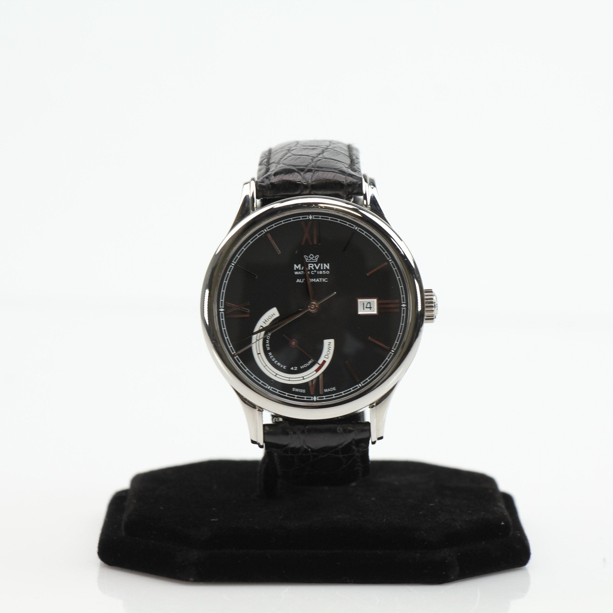 Marvin automatic dress watch by Gold & Beyond featuring a sleek silver dial and stainless steel bracelet.