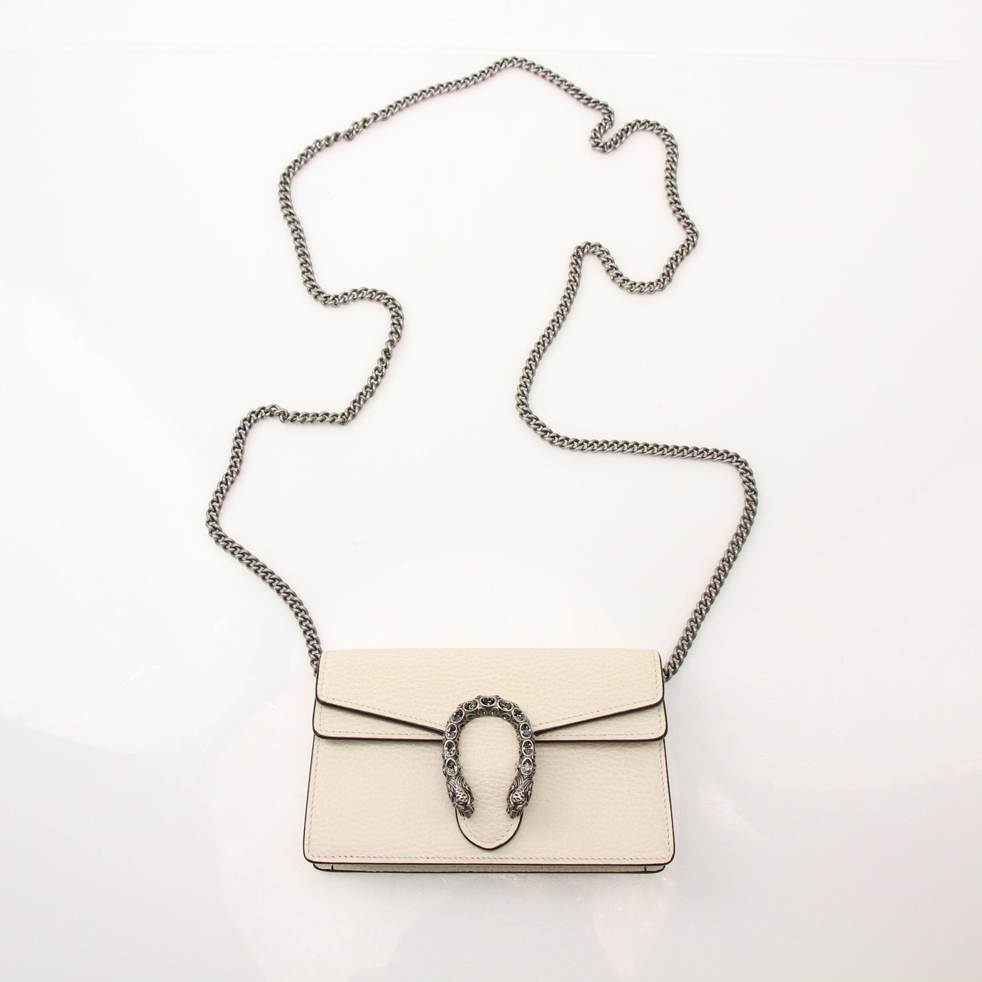 Gold & Beyond Gucci Super Mini Dionysus Shoulder Bag, stylish handbag with gold hardware and signature monogram pattern.