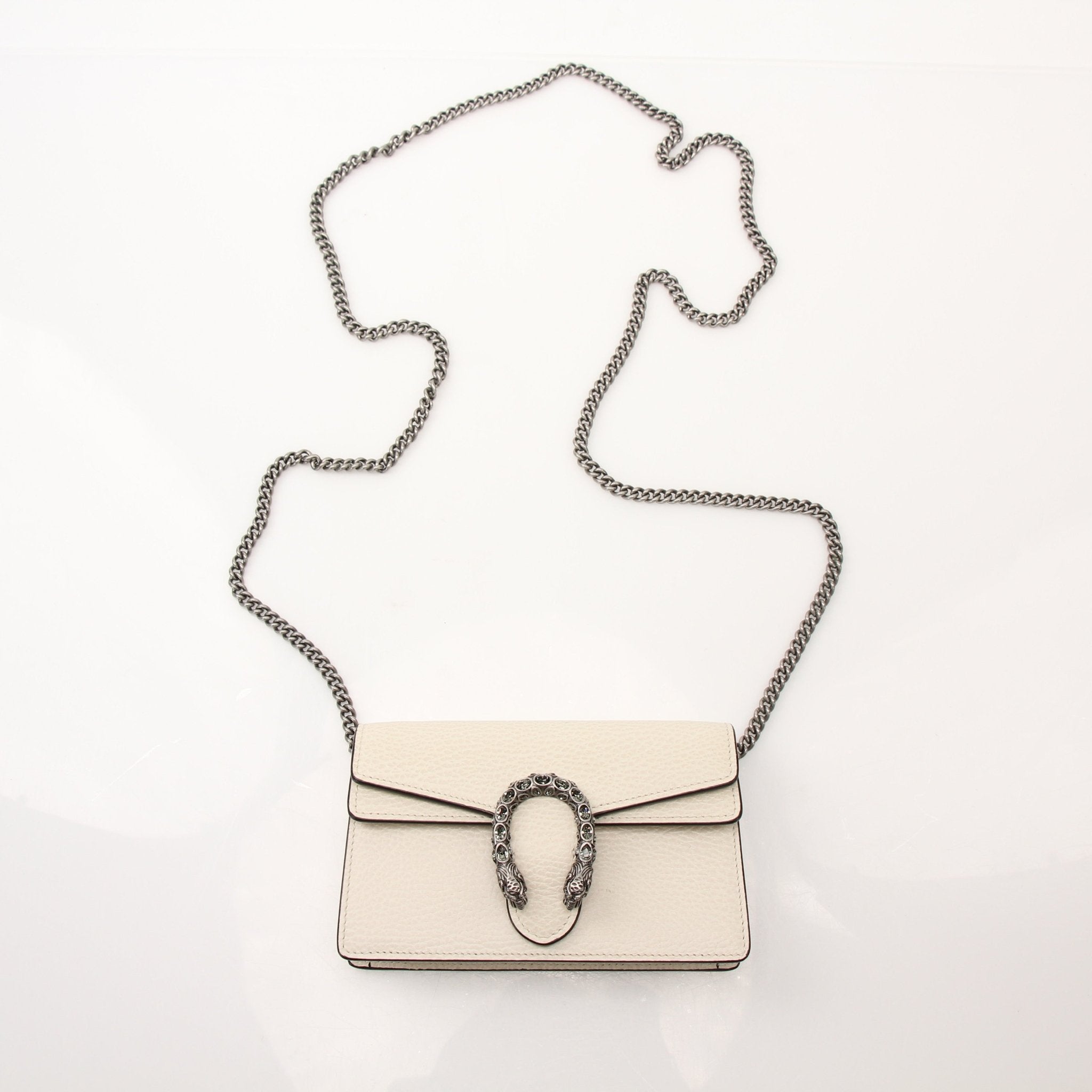 Gold & Beyond Gucci Super Mini Dionysus Shoulder Bag, stylish handbag with gold hardware and signature monogram pattern.