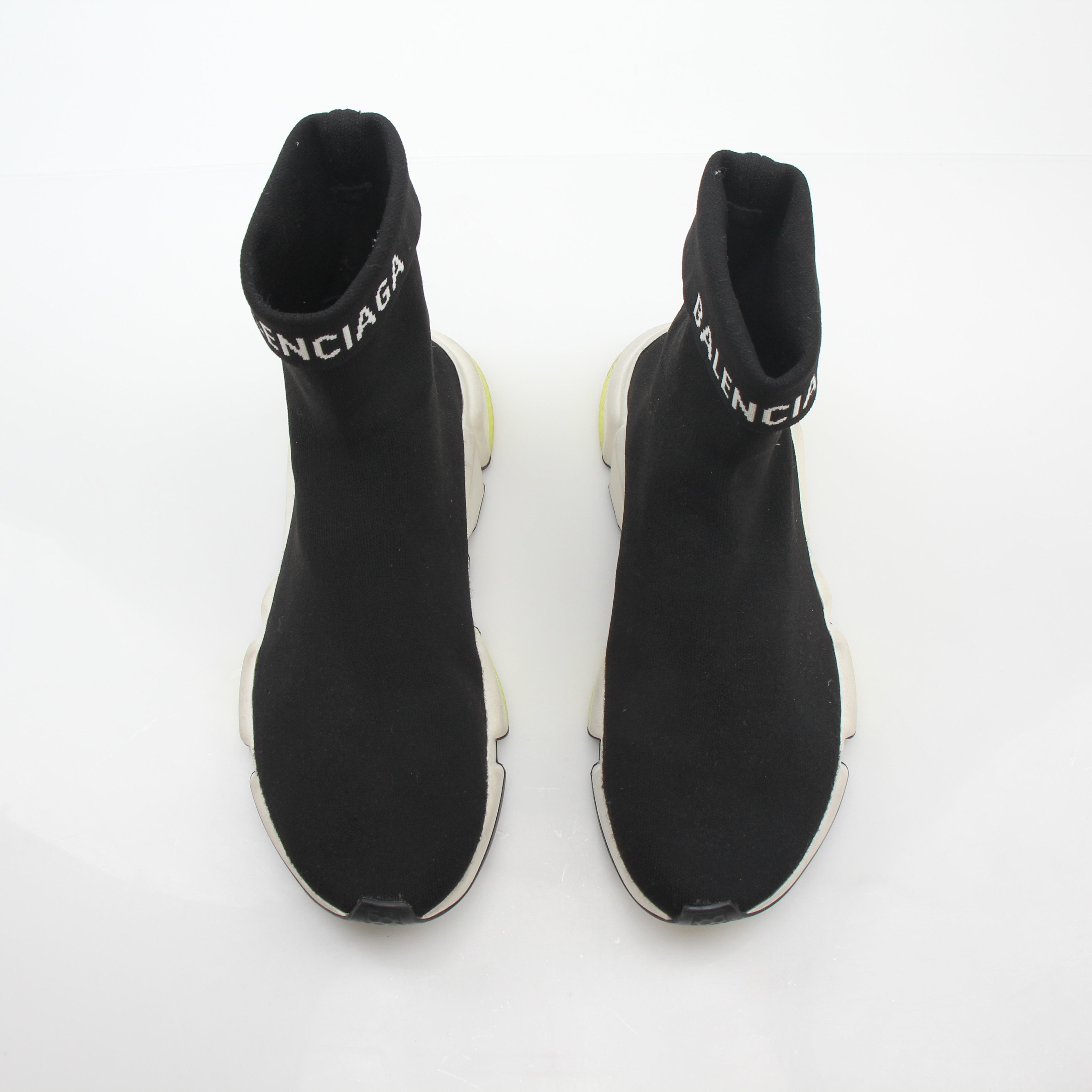 Black Balenciaga Speed 2.0 Turn Over Knit Sneakers by Gold & Beyond, showcasing sleek knit fabric and modern sneaker design.