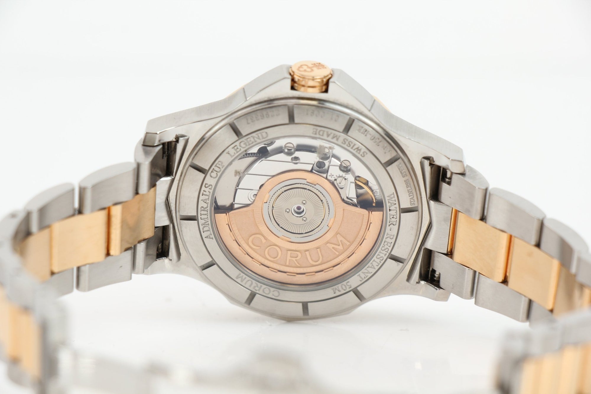 Corum Admiral’s Cup diamond watch with a sleek stainless steel case and elegant dial, featuring diamond accents on the bezel.